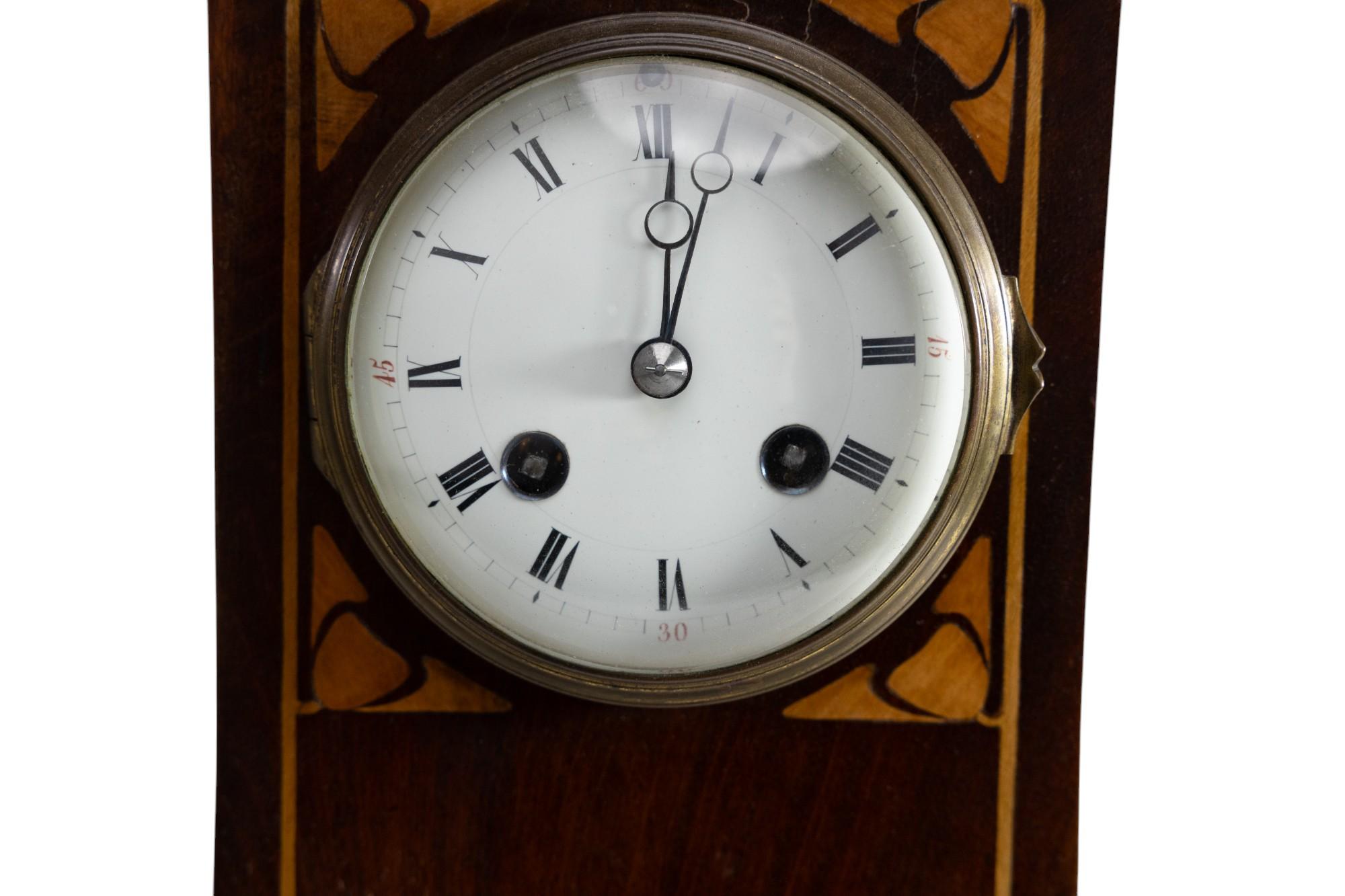 Arts and Crafts Mahogany Mantle Clock with Floral Inlay by Liberty & Co. For Sale 1