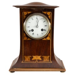 Arts and Crafts Mahogany Mantle Clock with Floral Inlay by Liberty & Co.