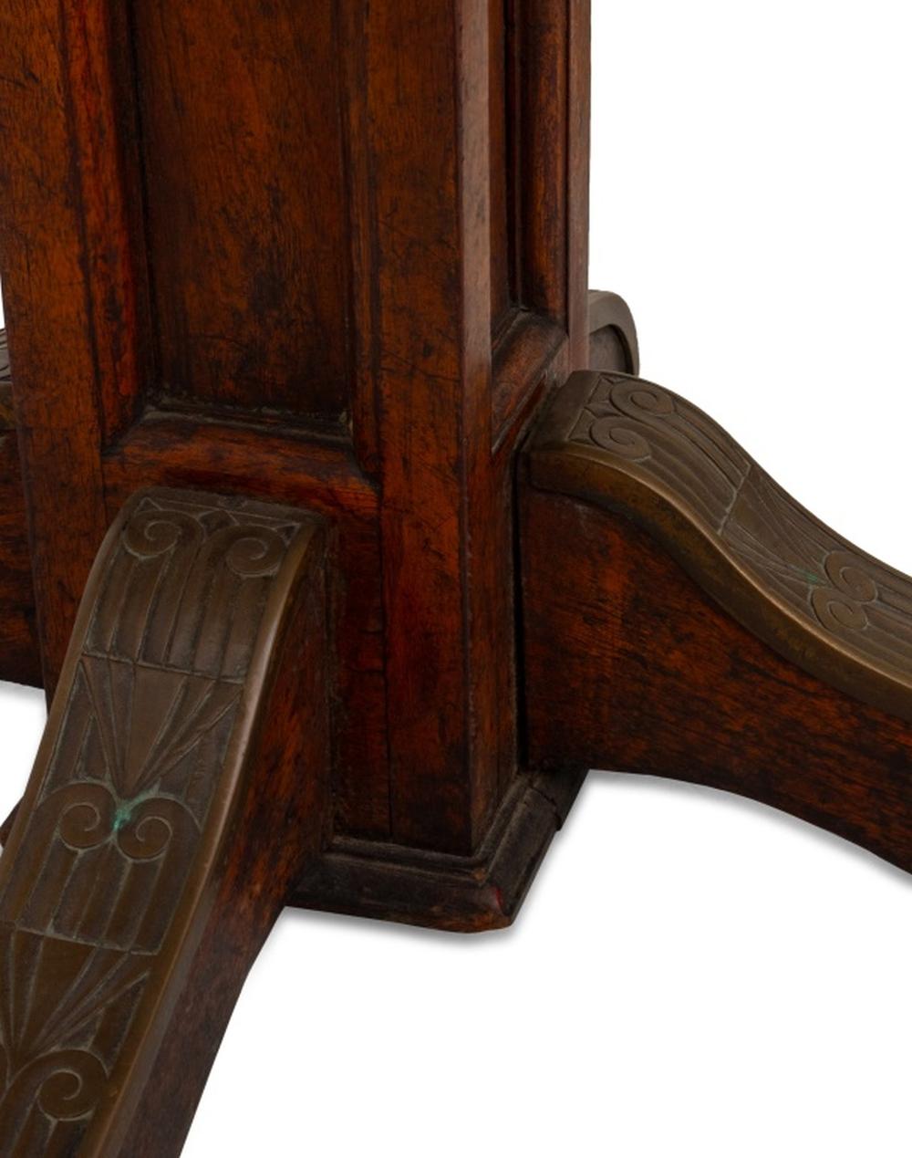 Italian Arts and Crafts Marble Top Oak Center Table