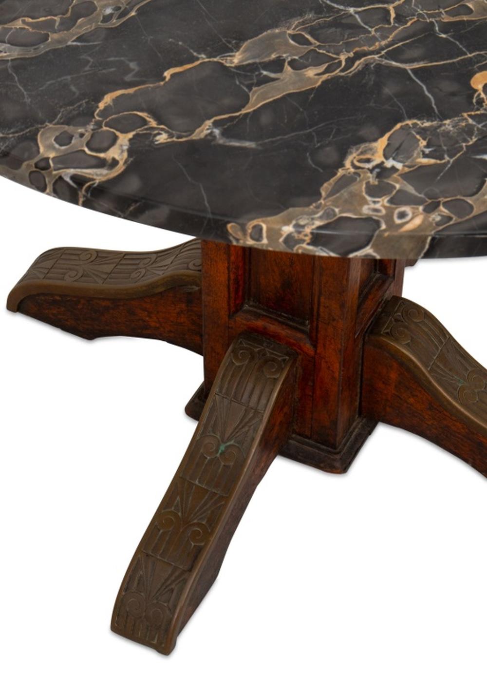 Arts and Crafts Marble Top Oak Center Table In Good Condition In Astoria, NY