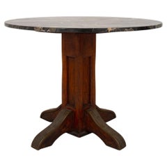 Arts and Crafts Marble Top Oak Center Table