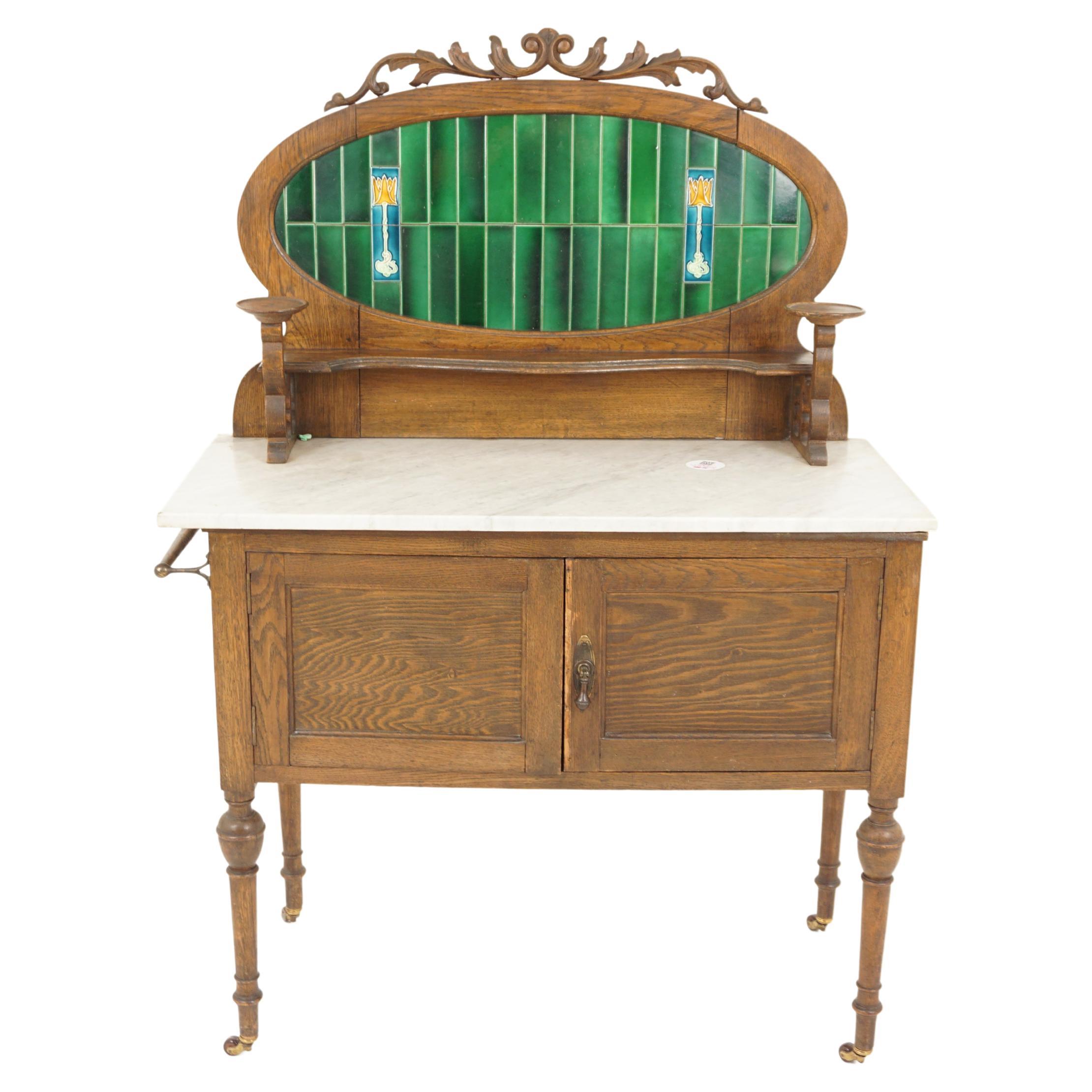 Arts and Crafts Marble Top Washstand, Dry Sink, Scotland 1910
