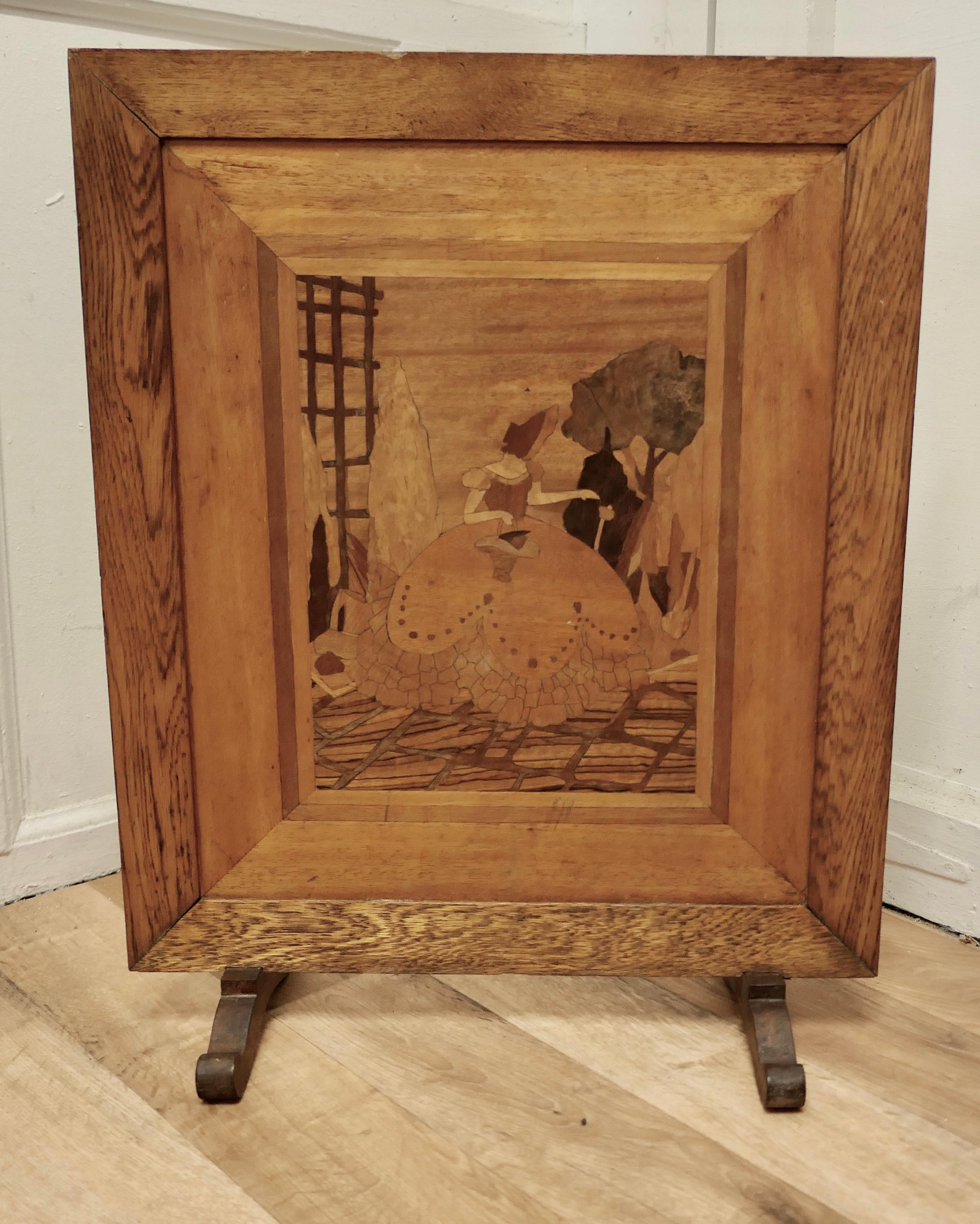 Wood Arts and Crafts Marquetry Fire Screen  For Sale