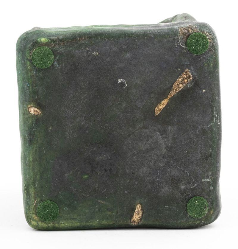 Glazed Arts and Crafts Matte Green Square Pottery Vase For Sale