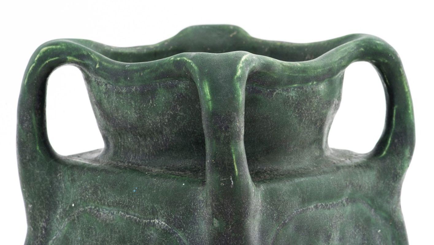 20th Century Arts and Crafts Matte Green Square Pottery Vase For Sale