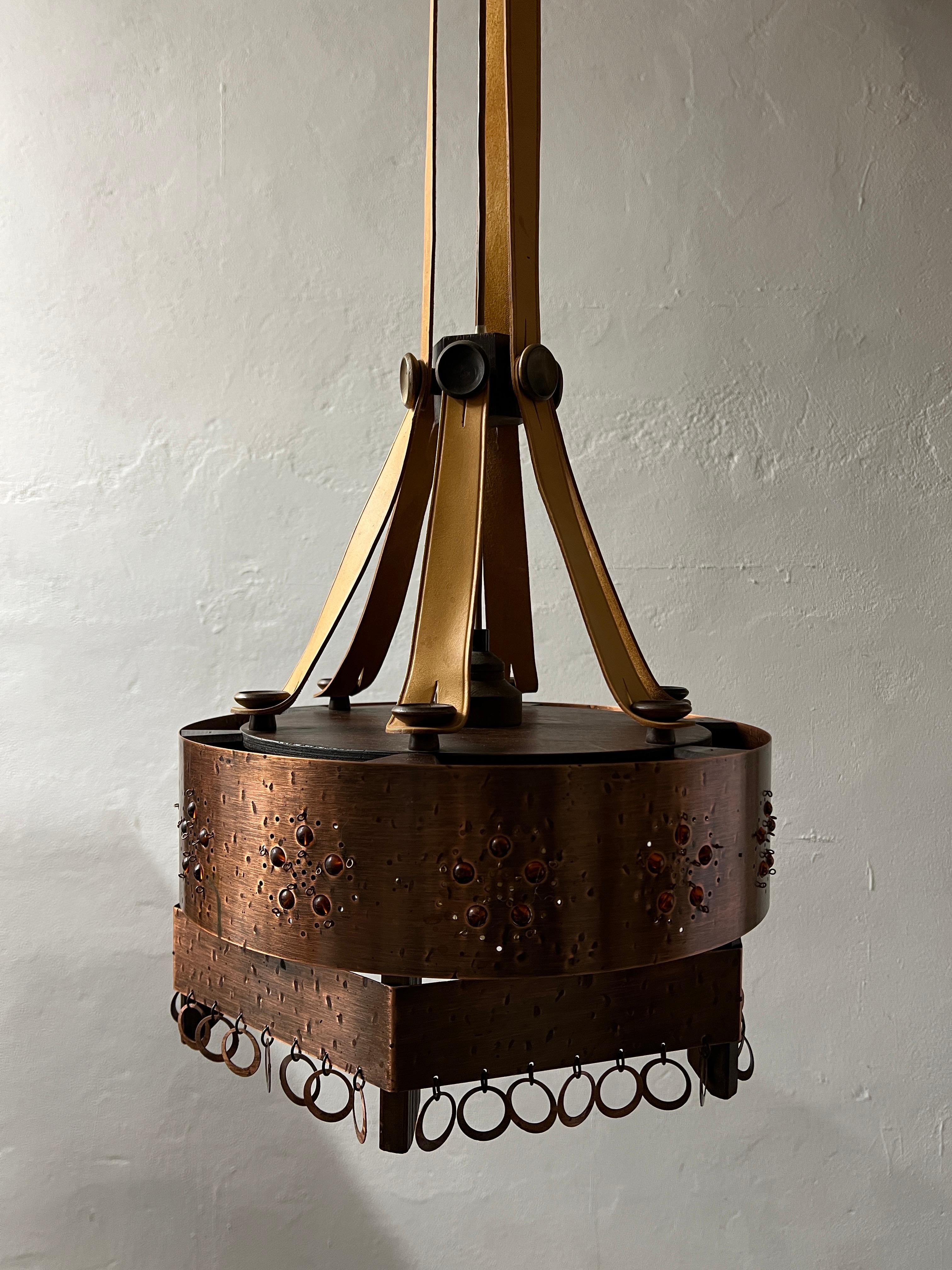 Arts and Crafts Metal Ceiling Lamp Sweden, 1920s For Sale 4