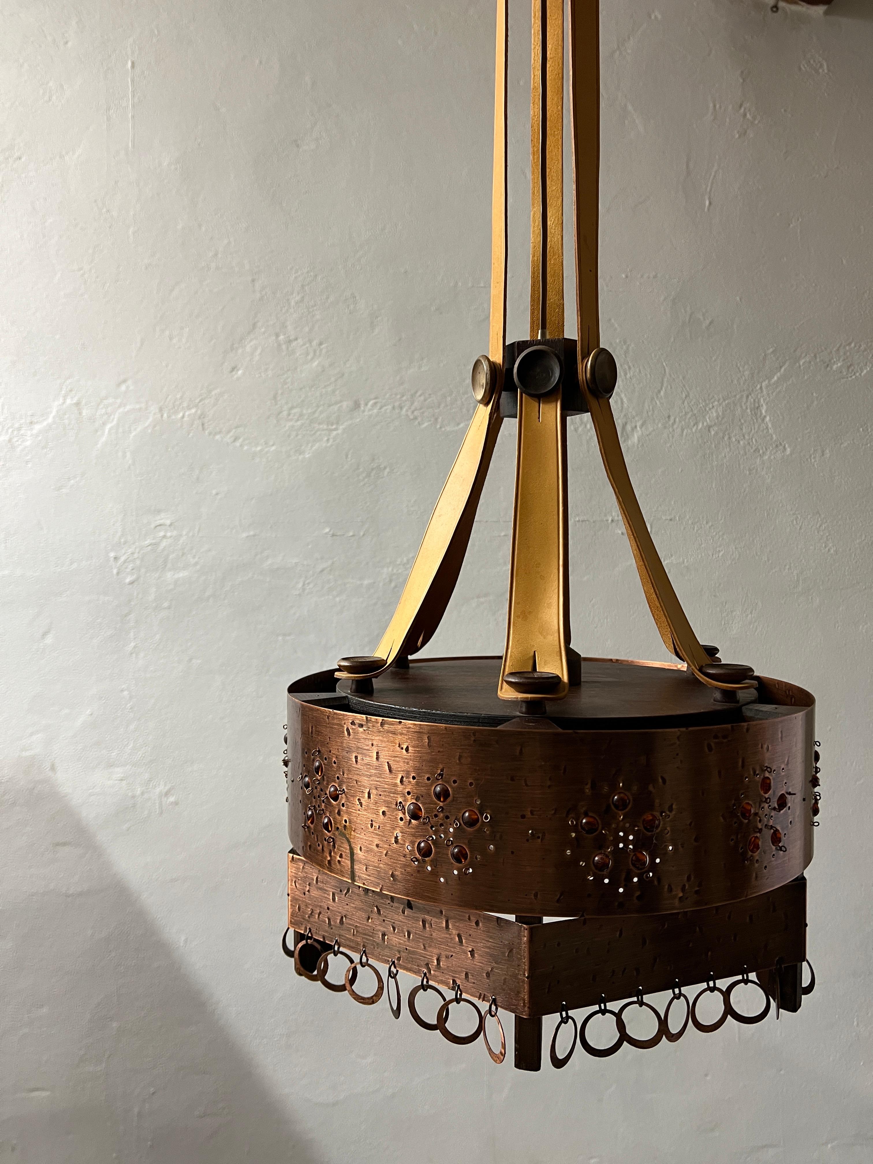 Swedish Arts and Crafts Metal Ceiling Lamp Sweden, 1920s For Sale