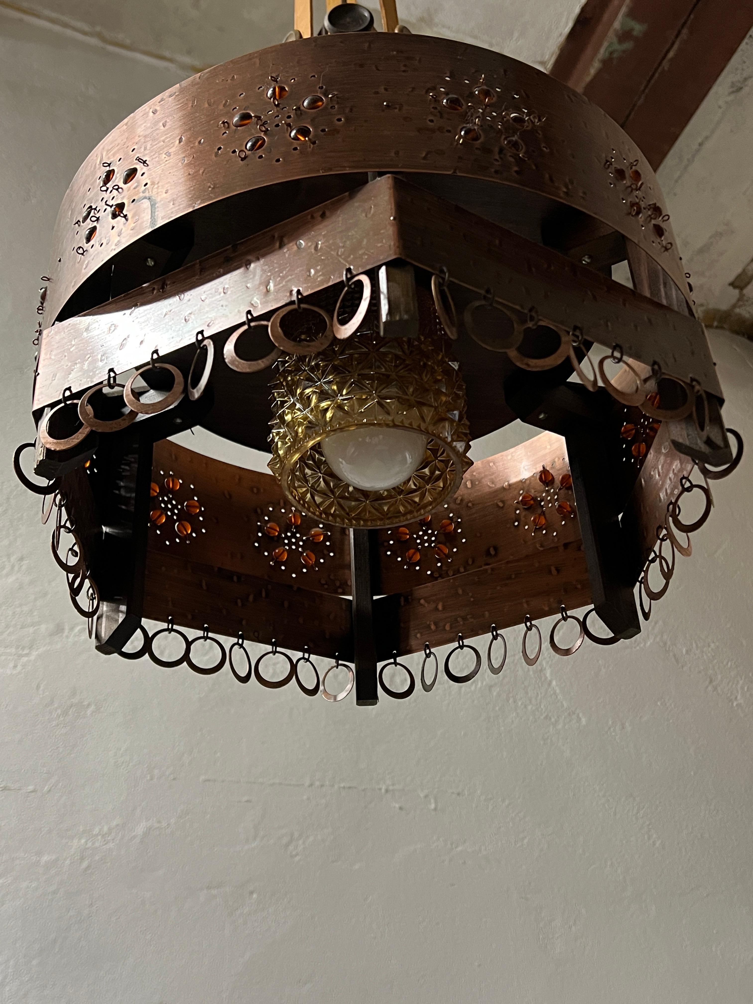Copper Arts and Crafts Metal Ceiling Lamp Sweden, 1920s For Sale