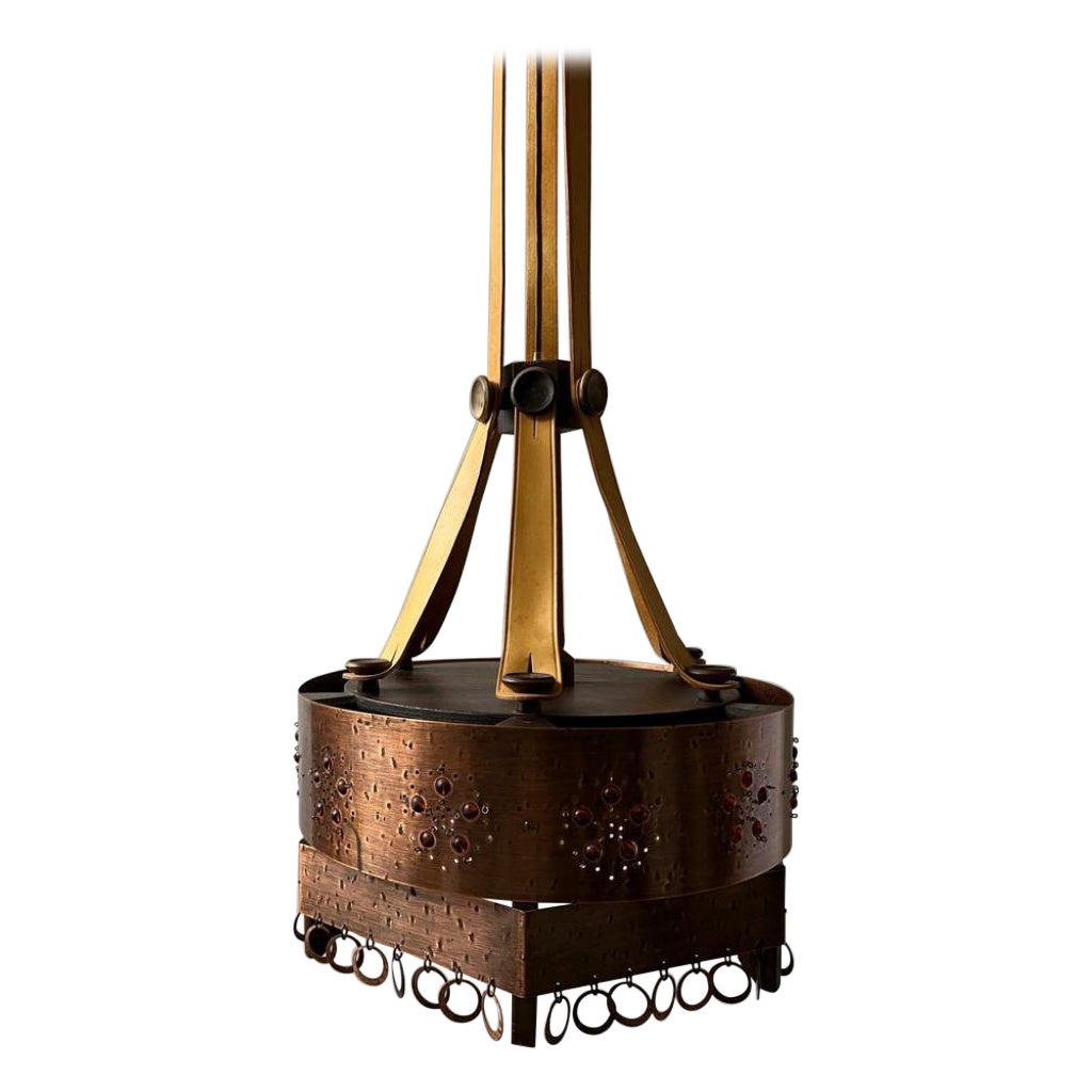 Lampada da soffitto in metallo di Arts and Crafts Svezia, anni '20