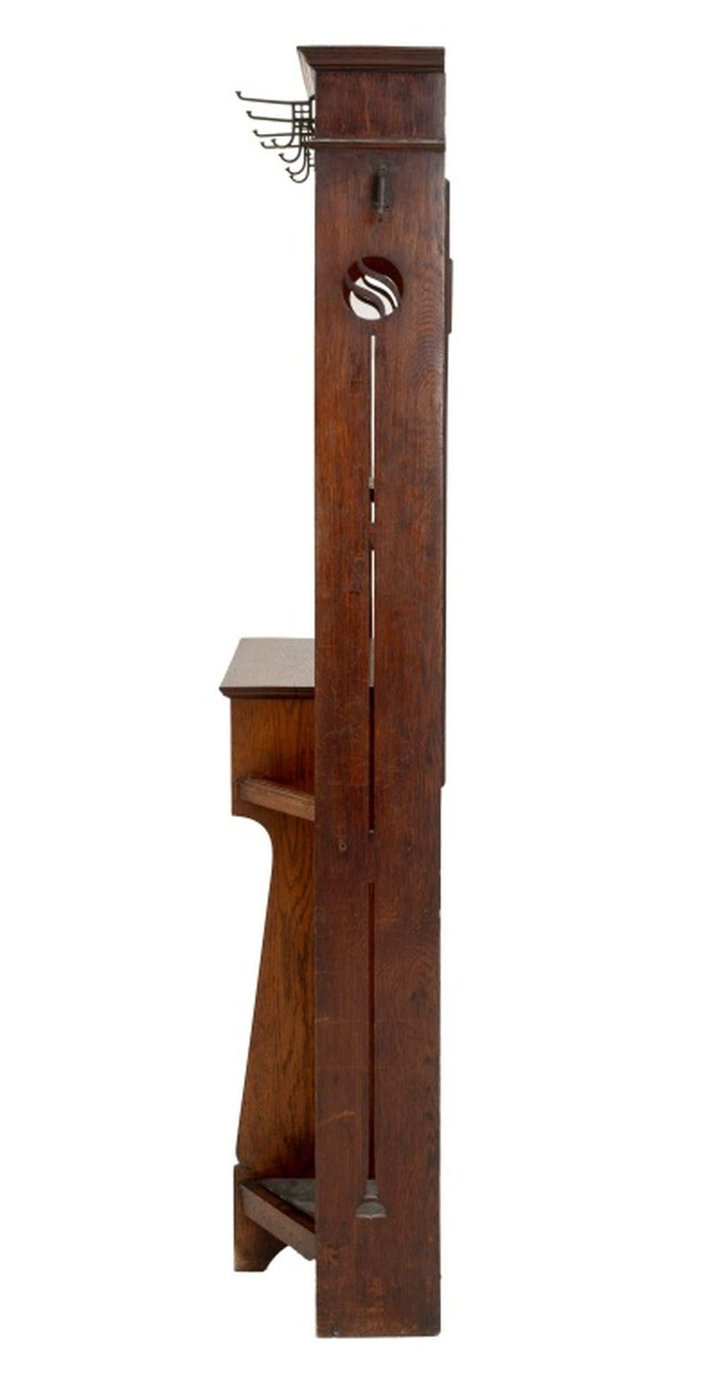 Arts and Crafts Mirrored Oak Hall Stand 6