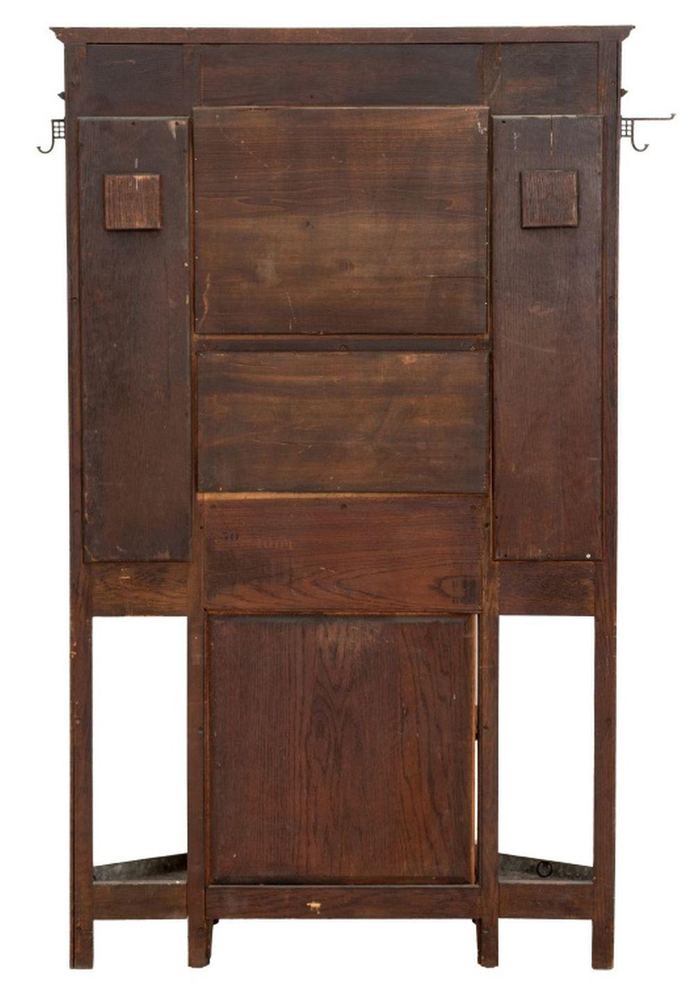 Arts and Crafts Mirrored Oak Hall Stand 7