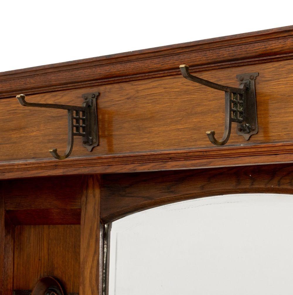 Arts and Crafts Mirrored Oak Hall Stand 1