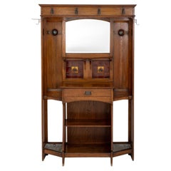 Arts and Crafts Mirrored Oak Hall Stand