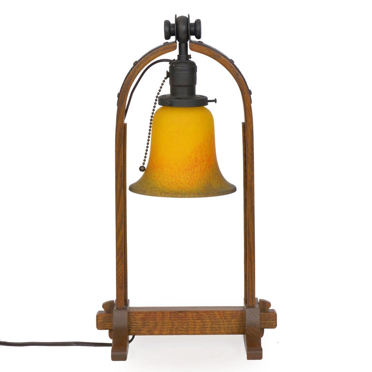 Arts and Crafts Mission “Joiner’s Compass Desk Lamp”, Stickley, Signed