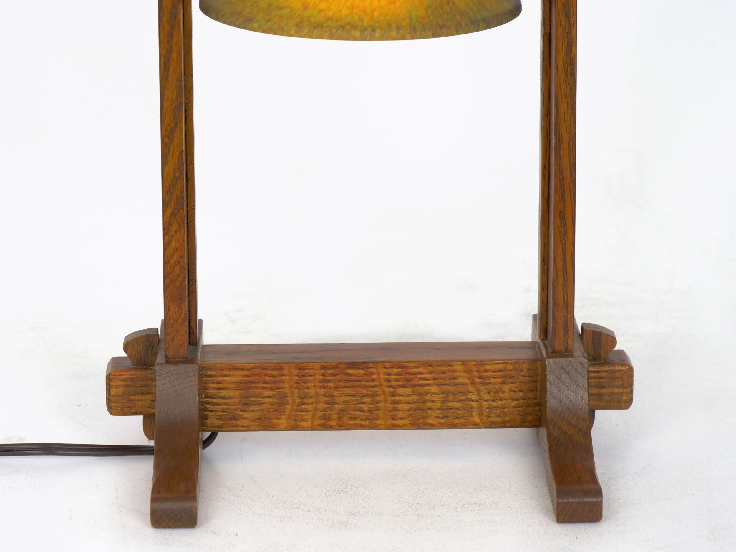Arts & Crafts Mission “Joiner’s Compass Desk Lamp”, Stickley, Signed, circa 2014 In Good Condition In Shippensburg, PA