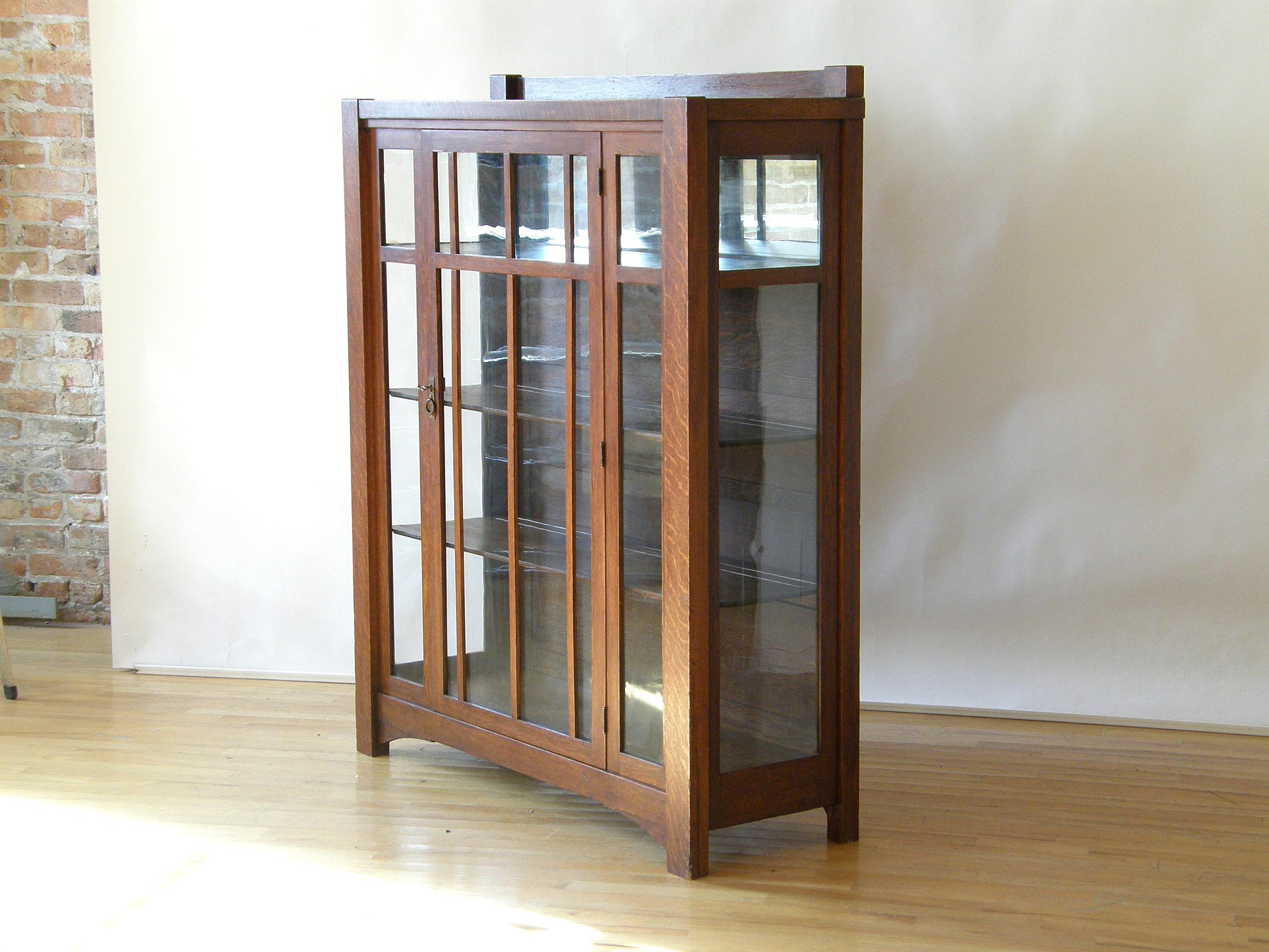 mission style cabinet with glass doors