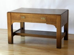 Arts and Crafts Mission Oak Library Table Desk with Drawer and Brass Hardware