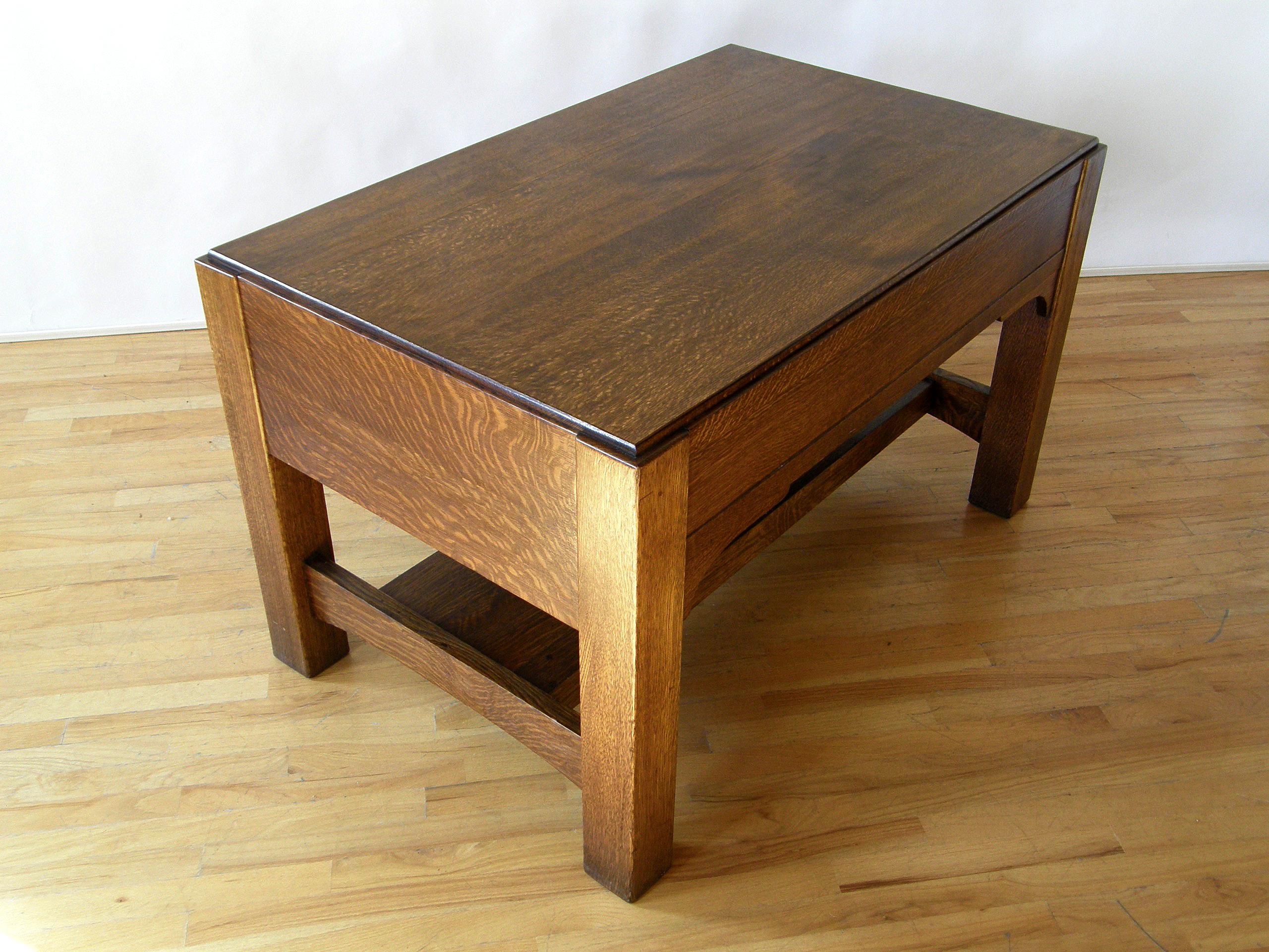 Arts and Crafts Mission Oak Library Table Desk with Drawer and Brass Hardware In Good Condition In Chicago, IL