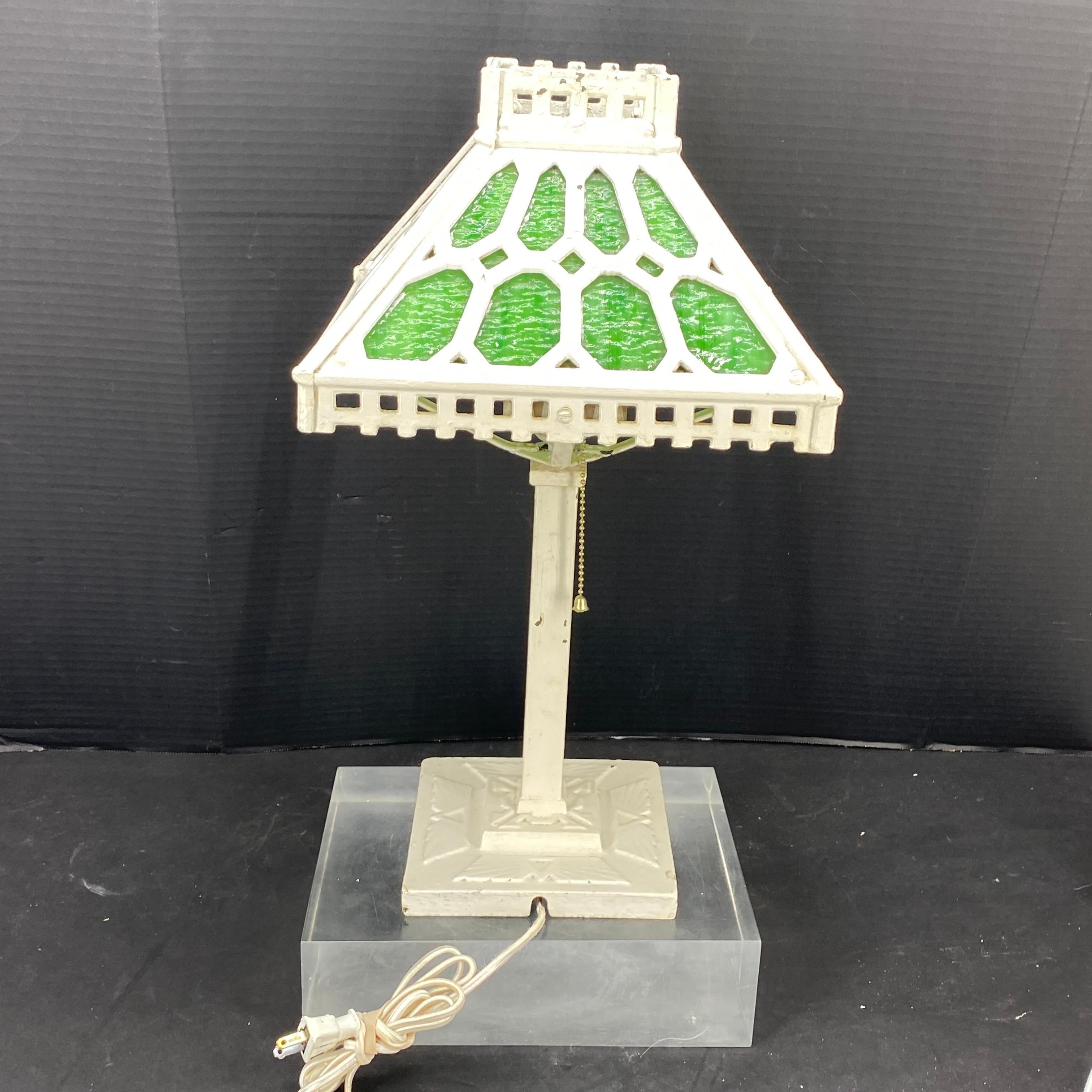 Arts and Crafts Mission Style Glass Iron Table Lamp 6
