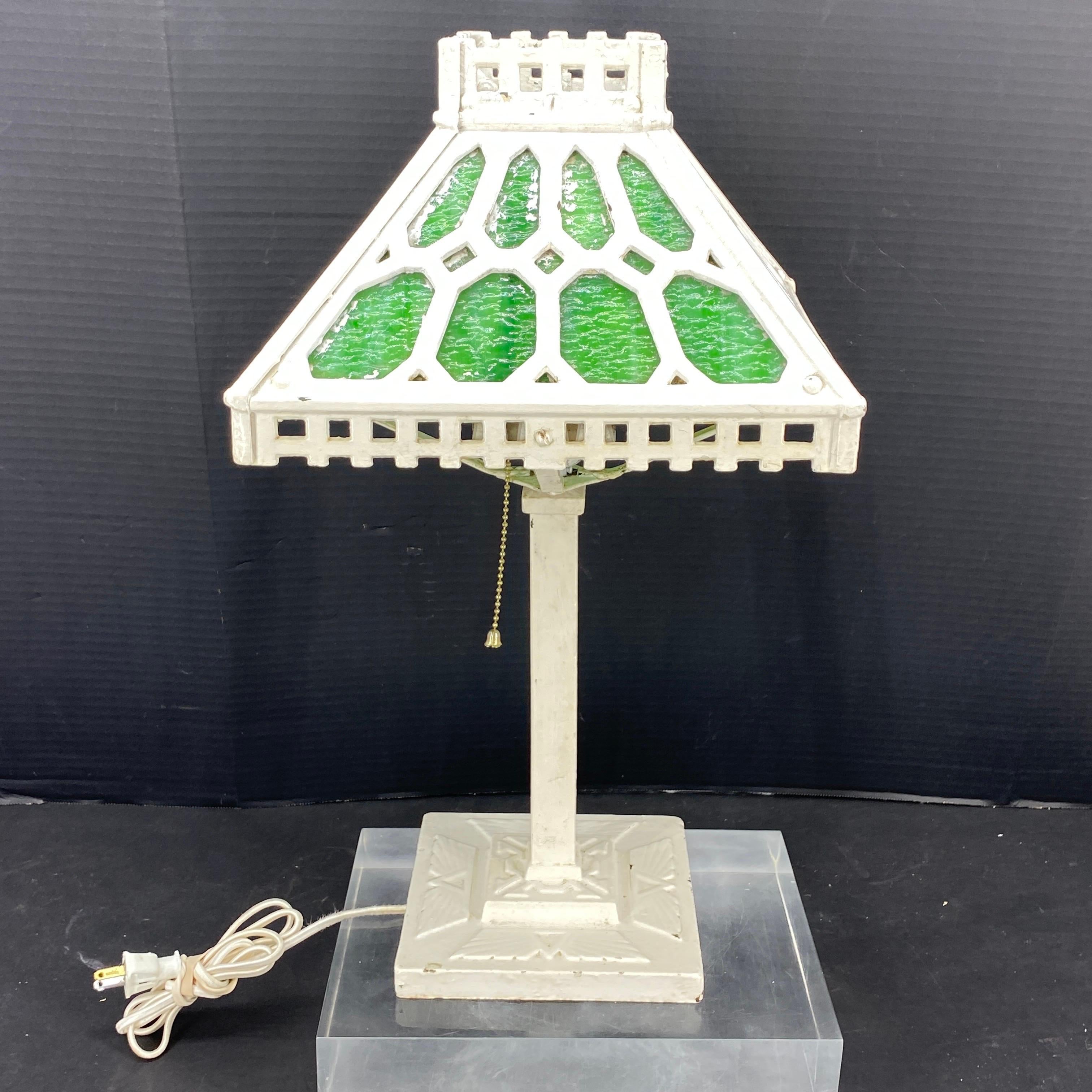Arts and Crafts Mission Style Glass Iron Table Lamp 8