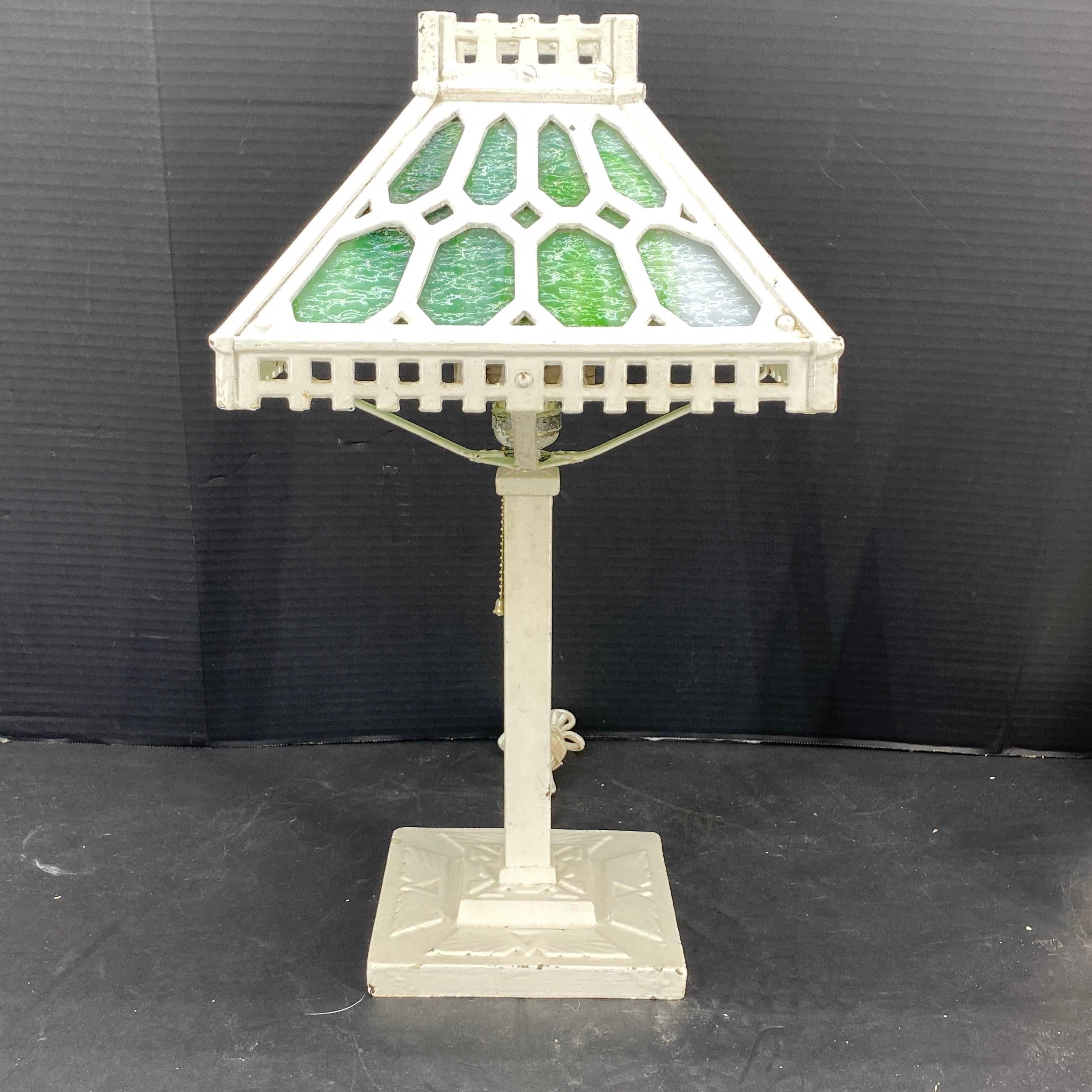 Arts and Crafts Mission Style Glass Iron Table Lamp 11