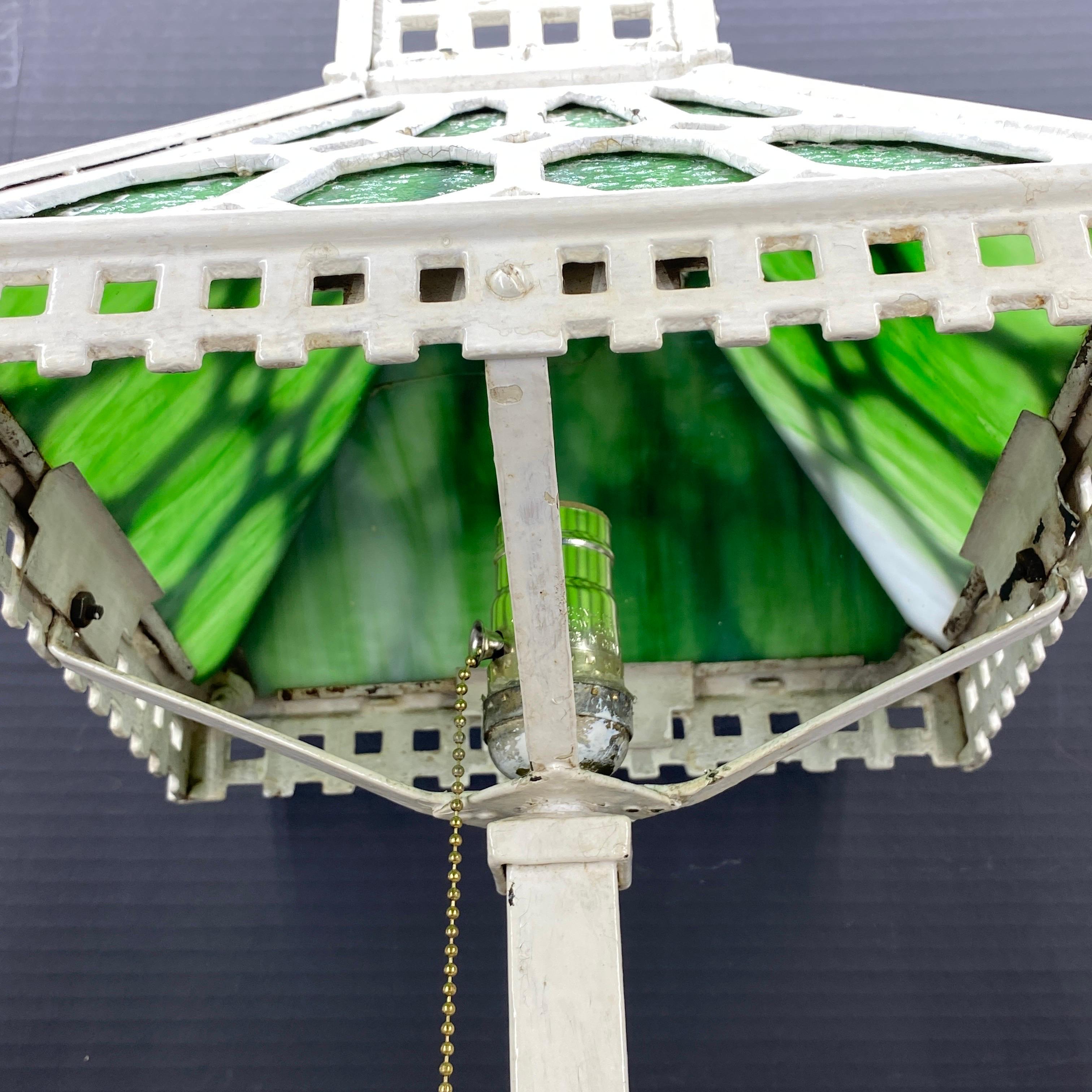 American Arts and Crafts Mission Style Glass Iron Table Lamp
