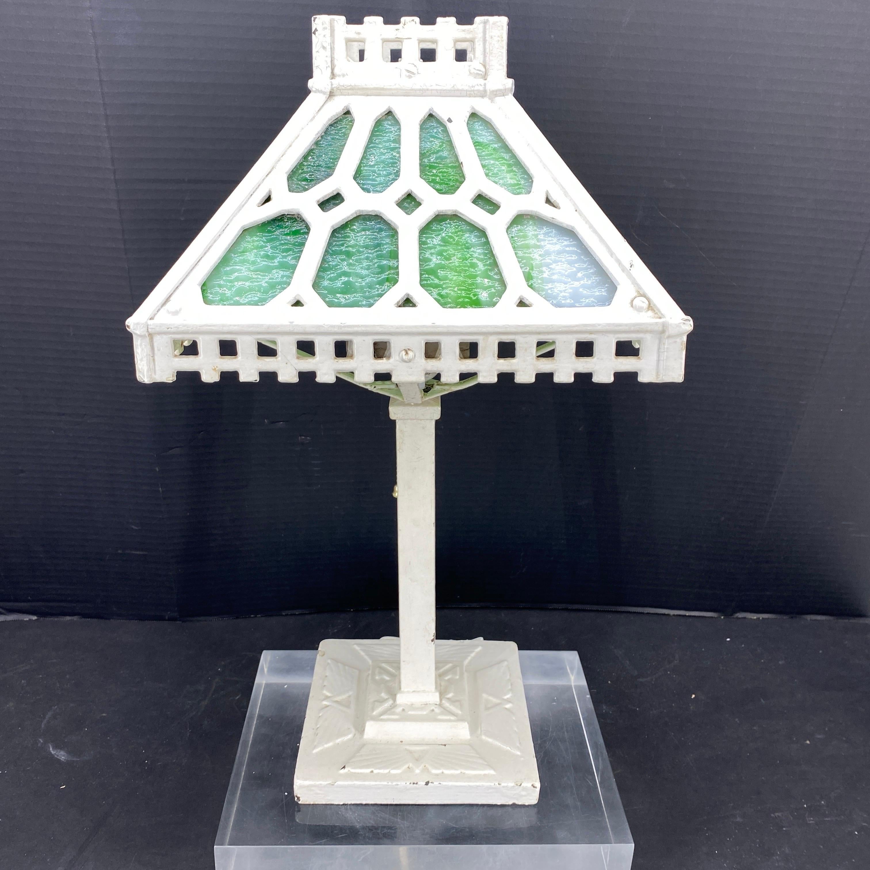 Arts and Crafts Mission Style Glass Iron Table Lamp 1