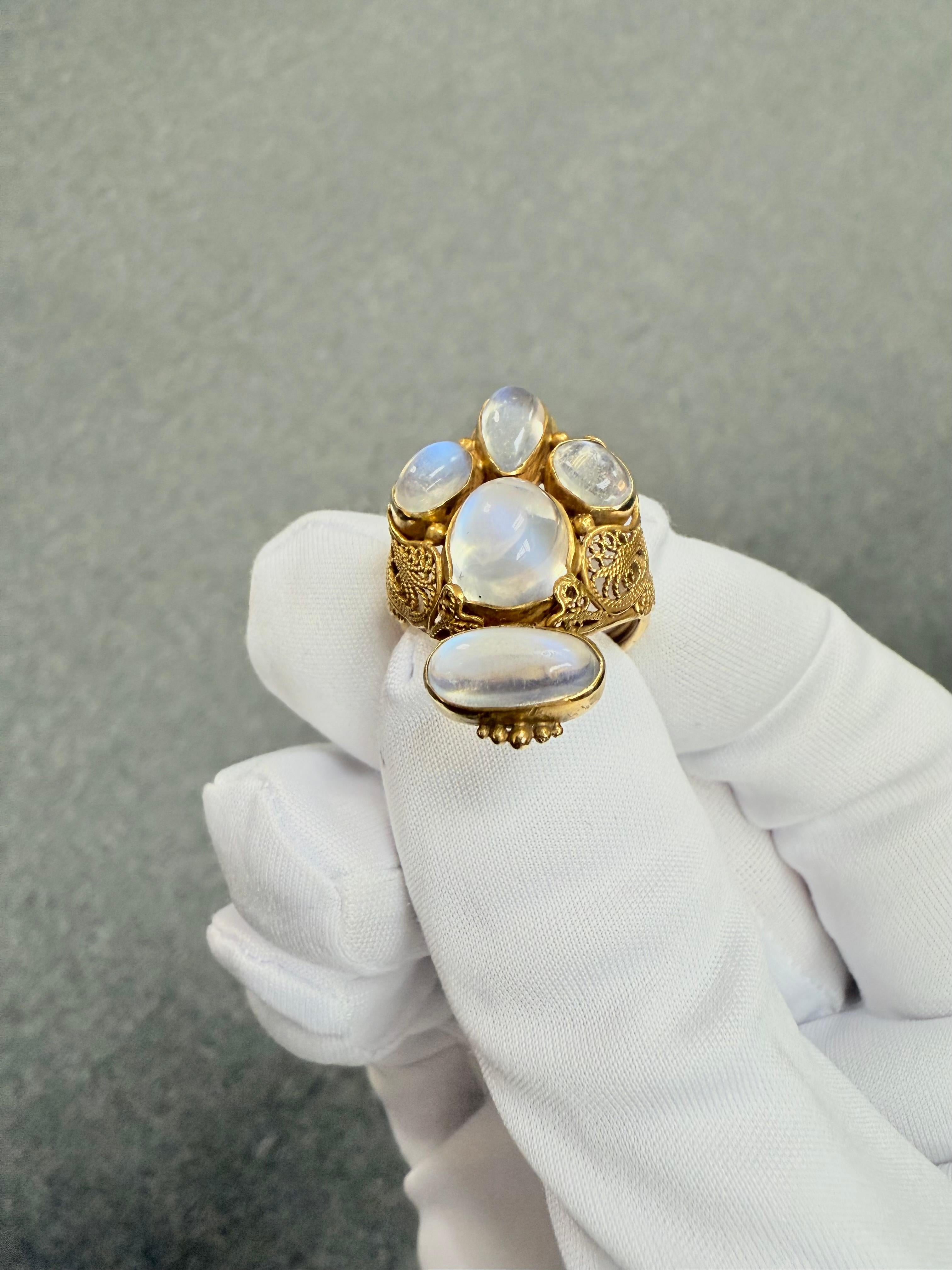 Bague en or jaune 14k Arts And Crafts Moonstone Circa 1915 en vente 5
