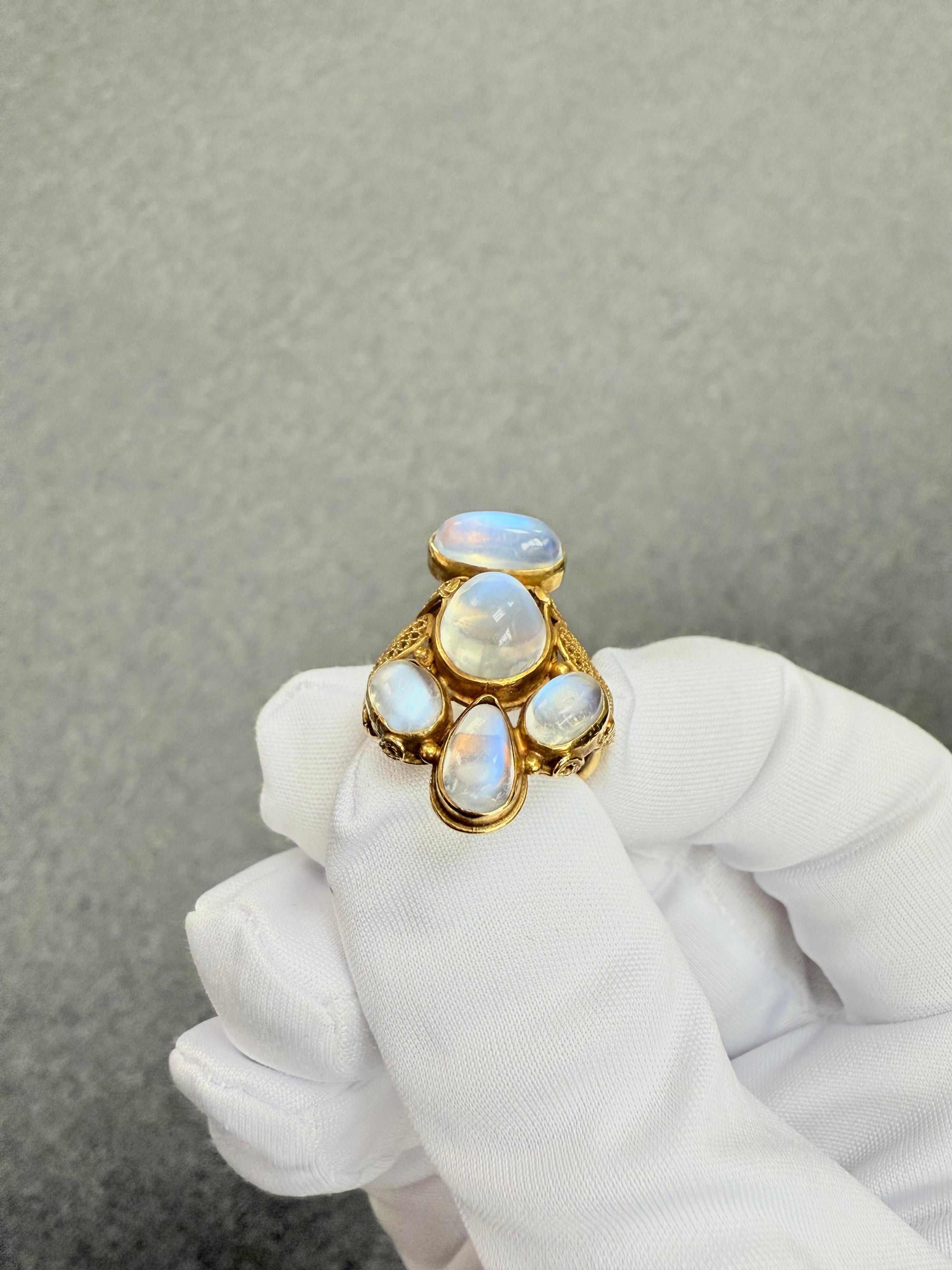 Bague en or jaune 14k Arts And Crafts Moonstone Circa 1915 en vente 6