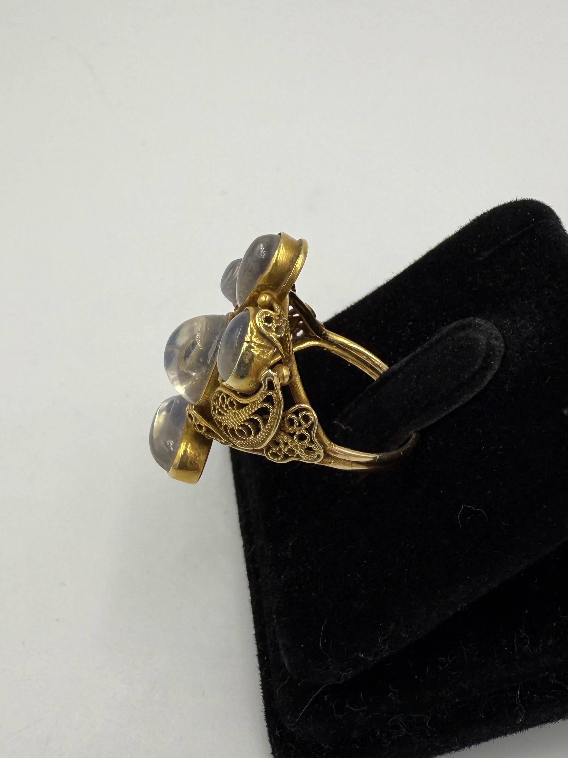 Bague en or jaune 14k Arts And Crafts Moonstone Circa 1915 Bon état - En vente à Los Angeles, CA