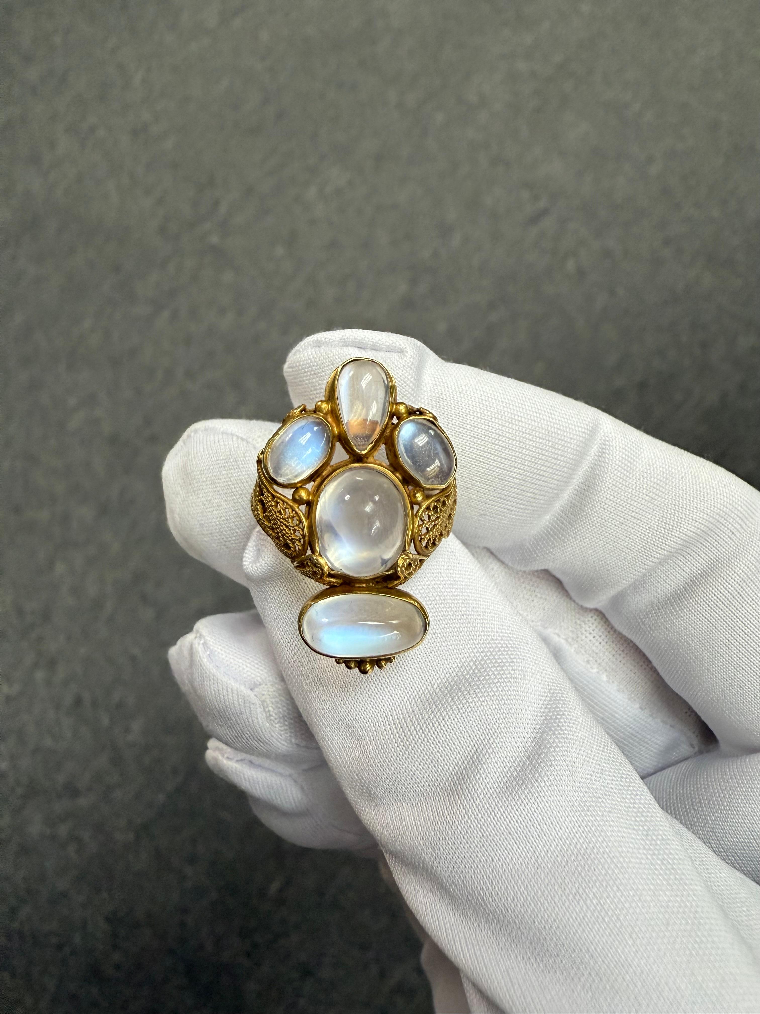 Bague en or jaune 14k Arts And Crafts Moonstone Circa 1915 en vente 2