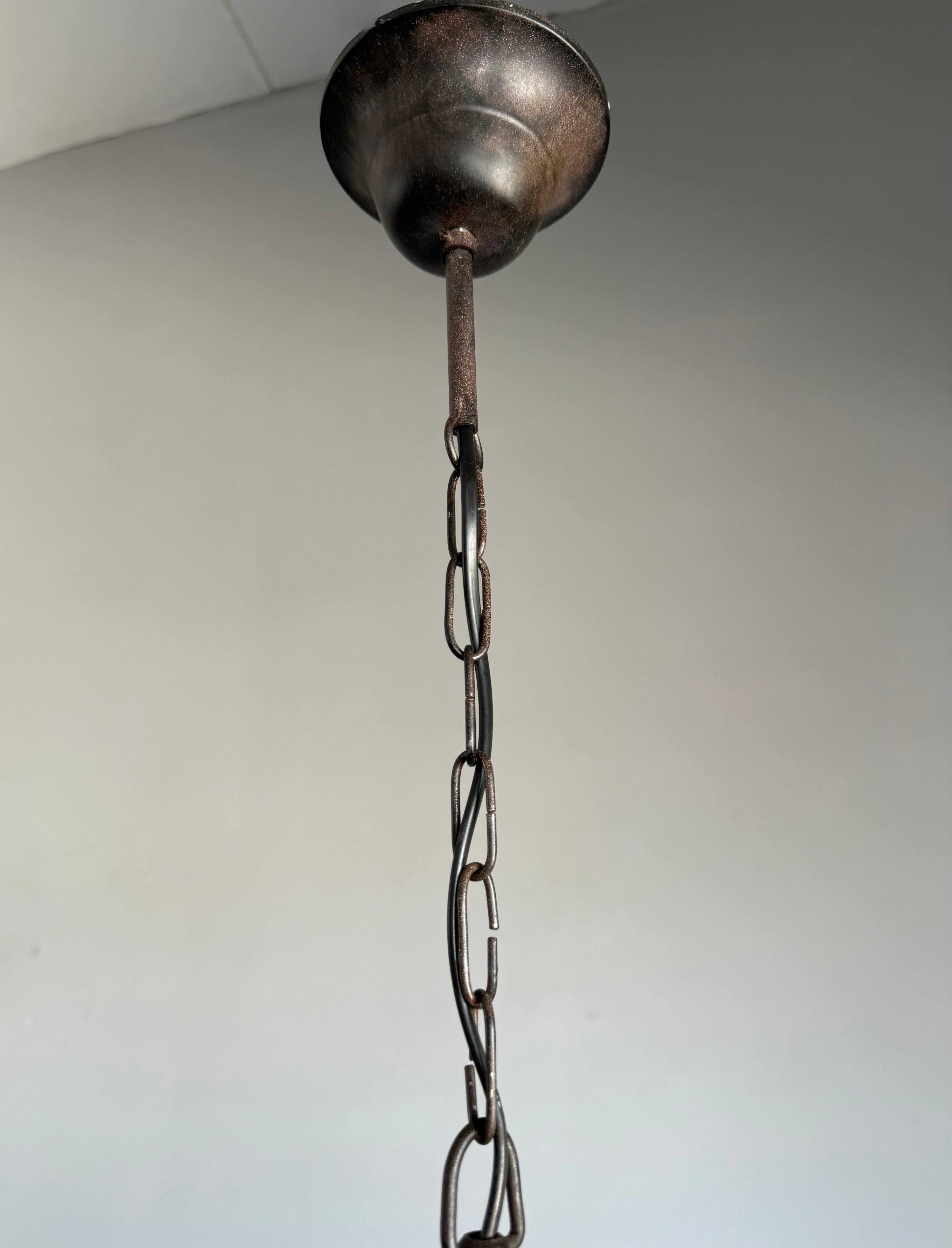 Arts and Crafts, Moorish Inspired Wrought Iron Lantern with Ornate Openwork Top For Sale 1