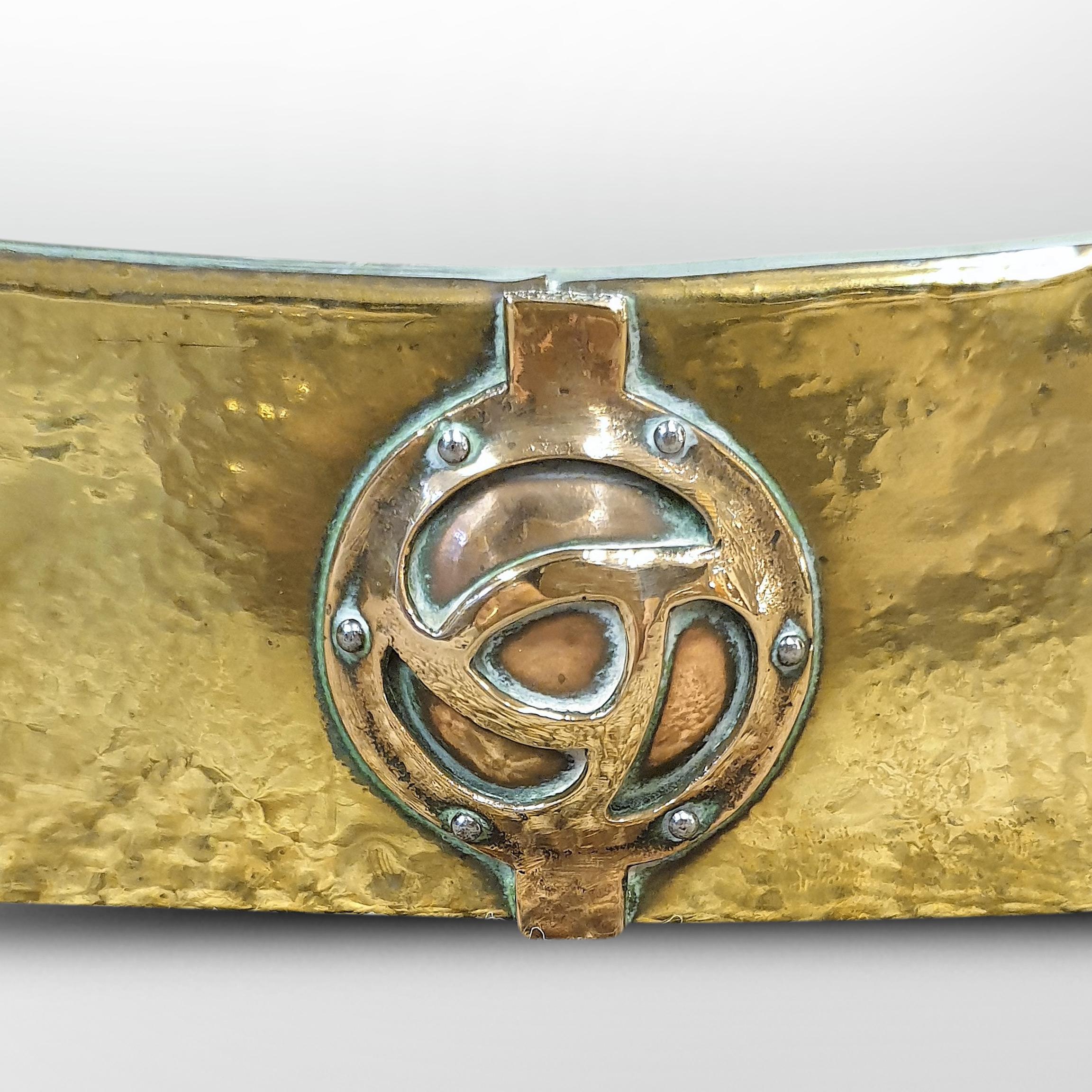 British Arts & Crafts Movement Brass Mirror with Copper Inserts