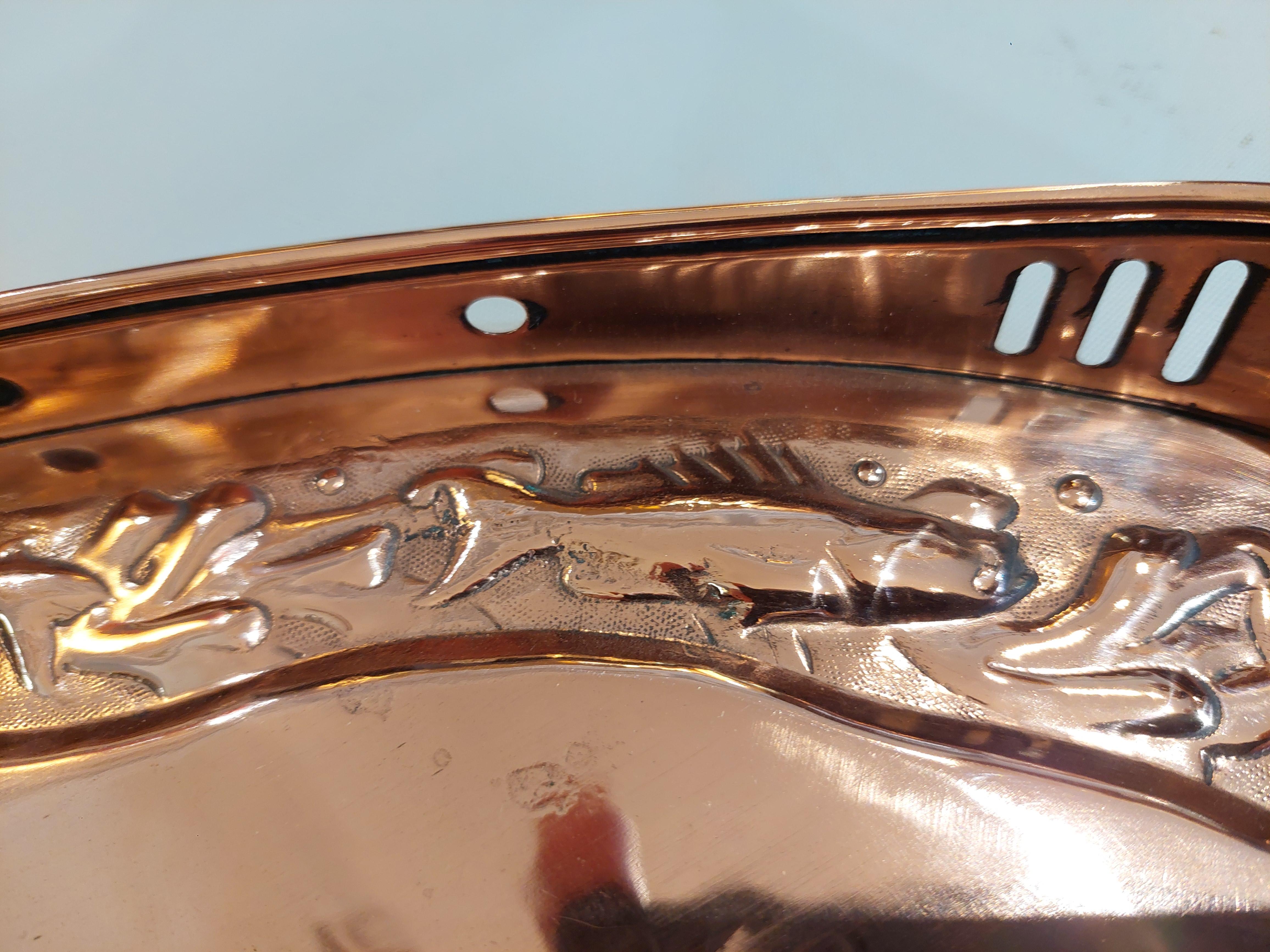 Arts and Crafts Newlyn Copper Oval Embossed Tray 1
