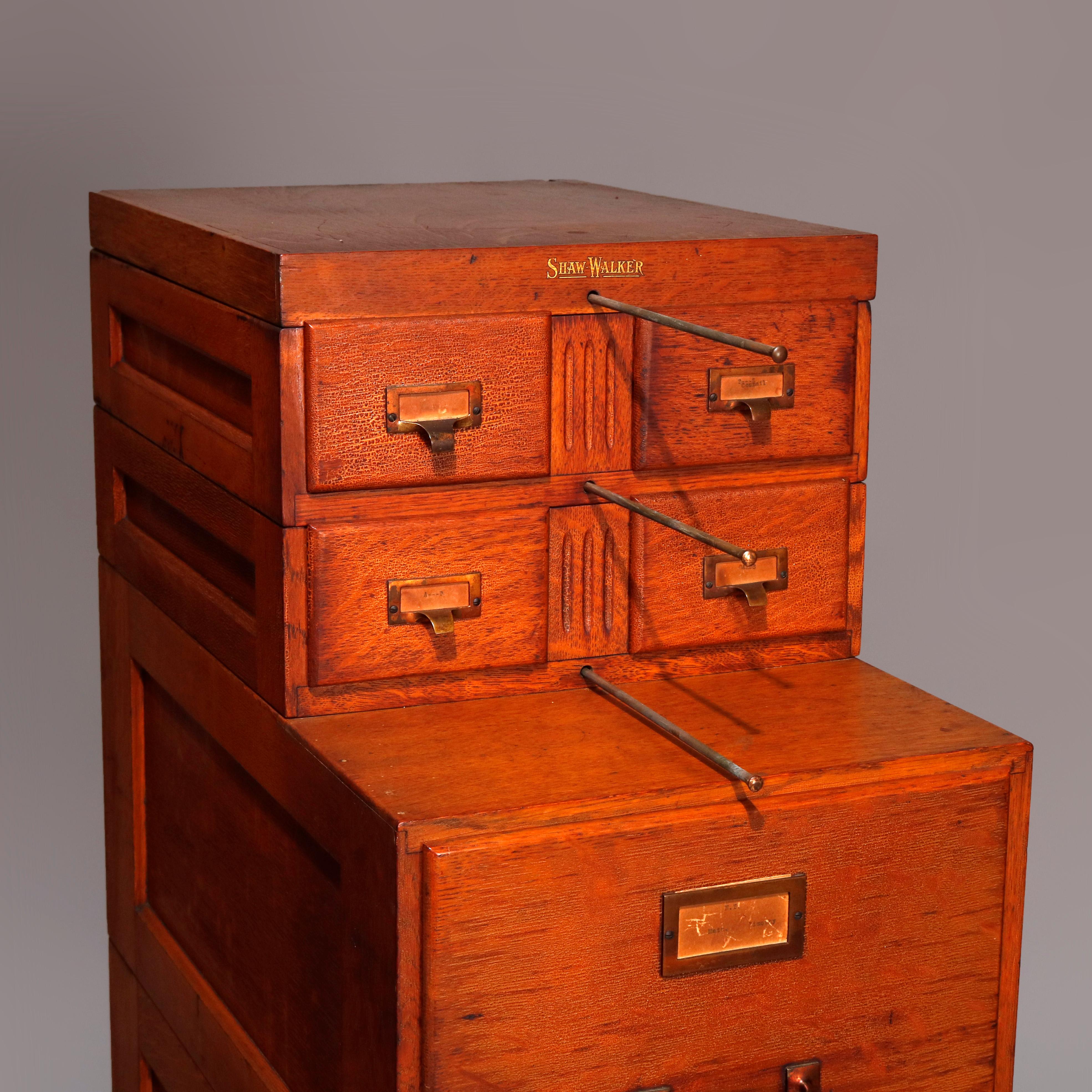 Arts & Crafts Oak 4-Section Stack Filing Cabinet by Shaw Walker, circa 1910 In Good Condition In Big Flats, NY