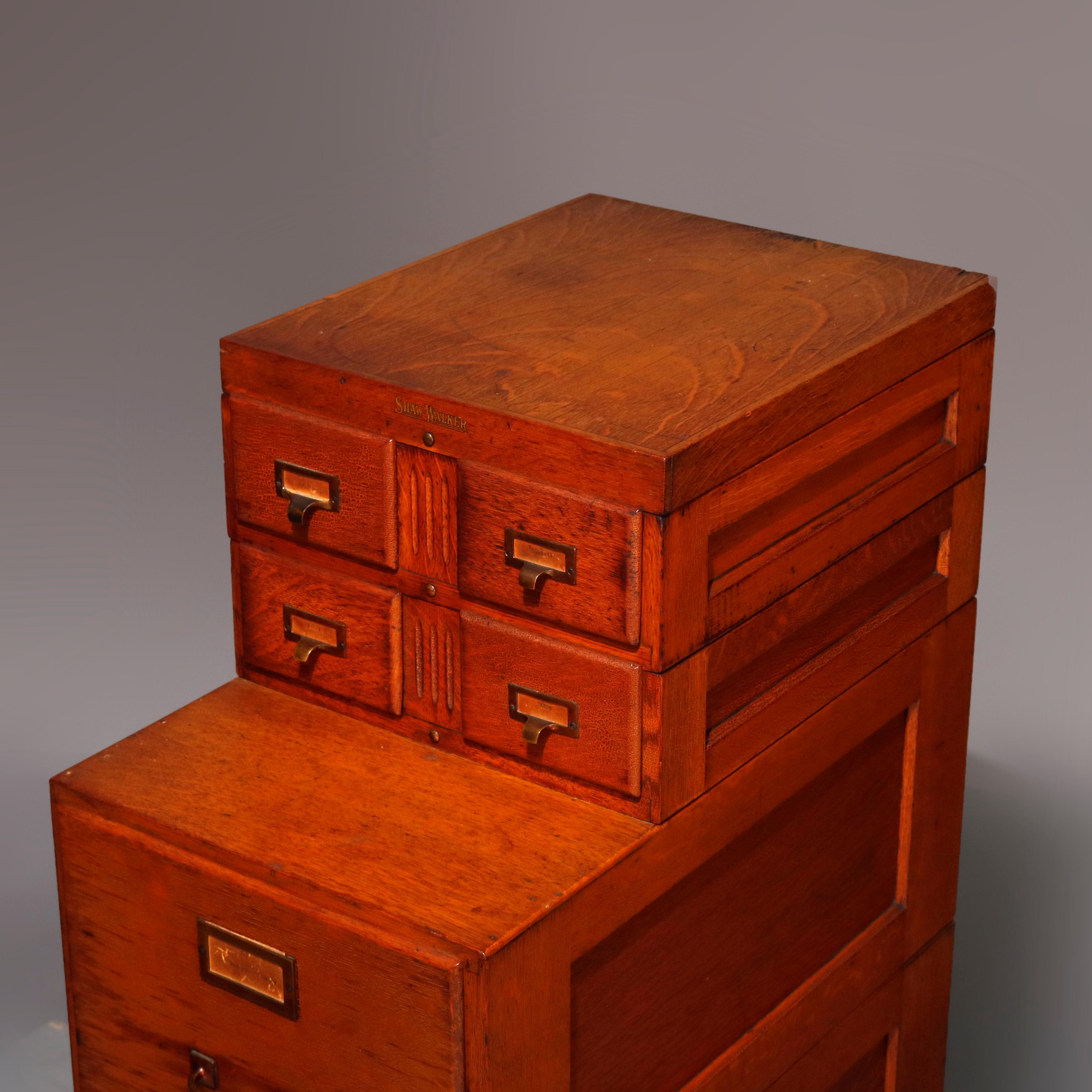 20th Century Arts & Crafts Oak 4-Section Stack Filing Cabinet by Shaw Walker, circa 1910