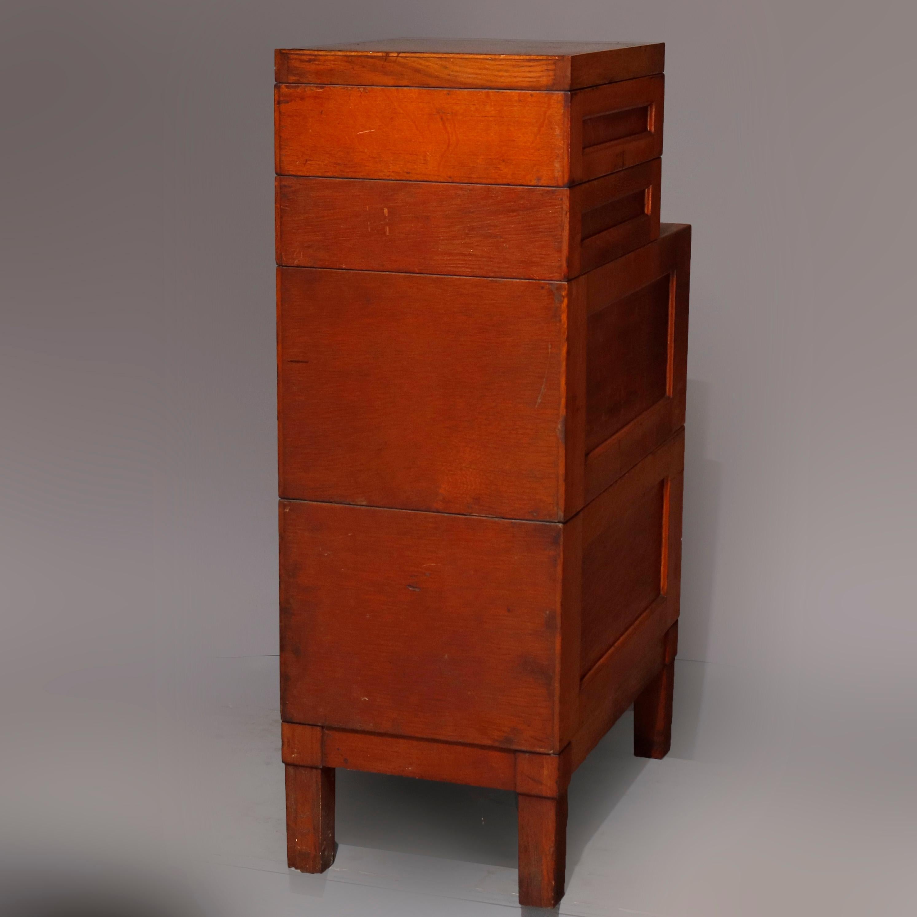 Arts & Crafts Oak 4-Section Stack Filing Cabinet by Shaw Walker, circa 1910 1