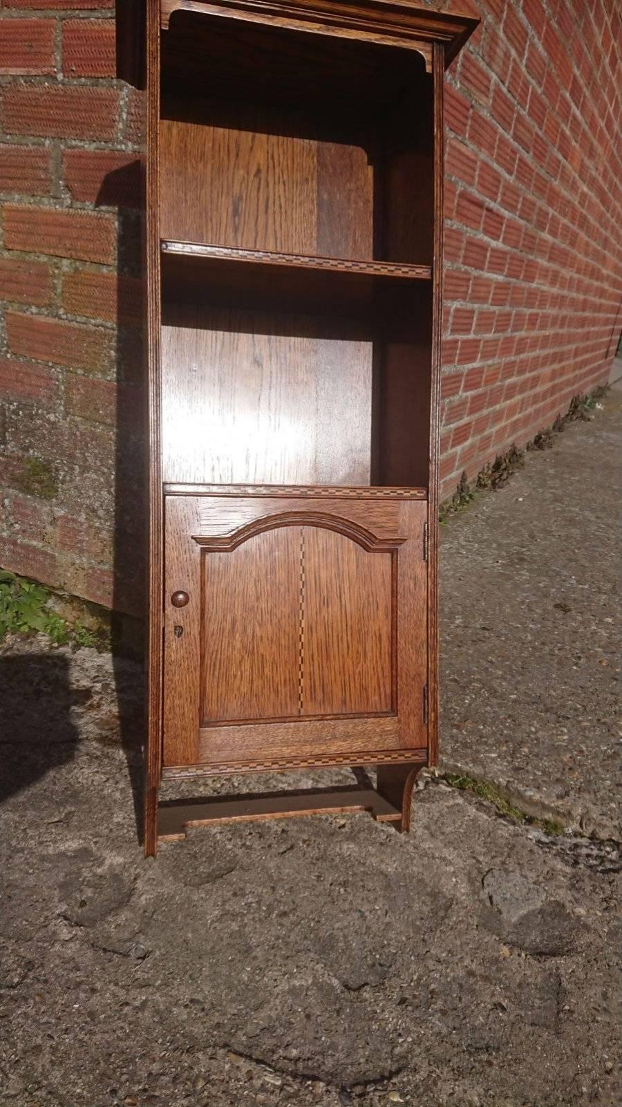 Hand-Crafted An Arts and Crafts Oak and Chequer Inlaid Wall Cabinet For Sale