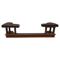 Arts and Crafts Oak and Leather Club Fender, Inglenook Fireside Seat