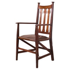 Arts and crafts oak and leather desk chair Arts and crafts oak and leather desk chair