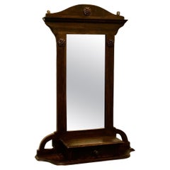 Antique Arts and Crafts Oak Bathroom Wall Mirror with Drawer