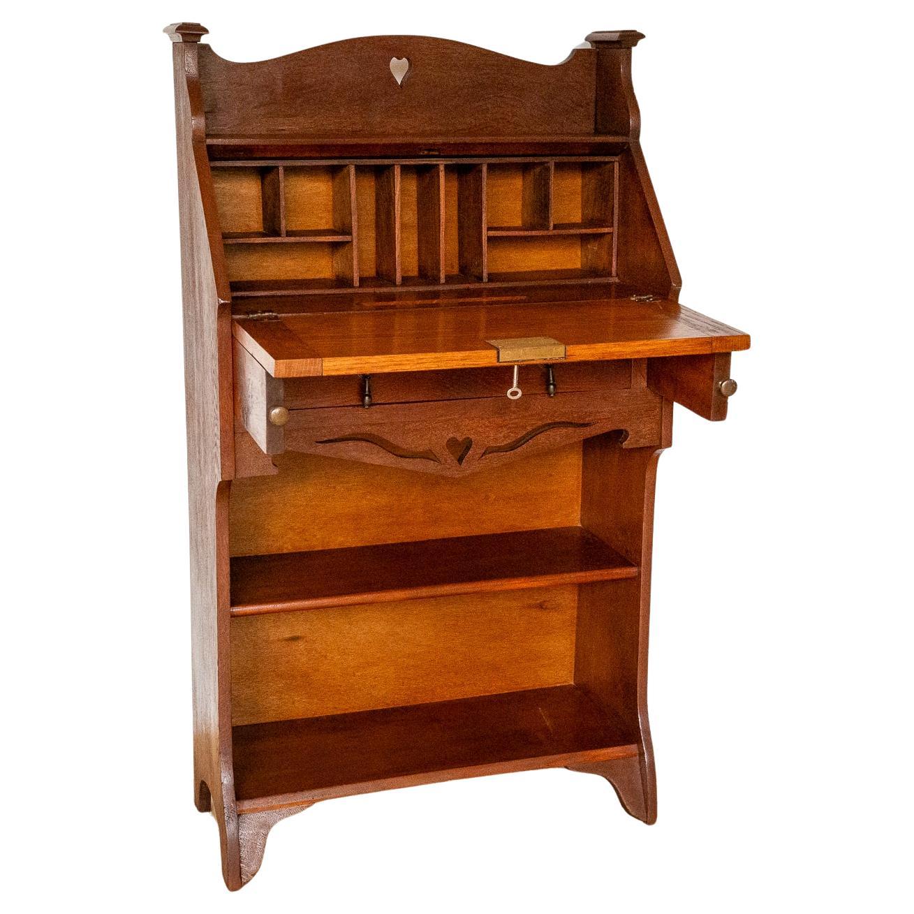 Arts and Crafts Oak Bureau Desk Bookcase Students Slim Console Space Saving 1900 For Sale