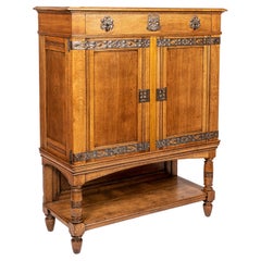 Arts and Crafts Oak Cabinet with Beautiful Hinges and Handles, Dutch circa 1900