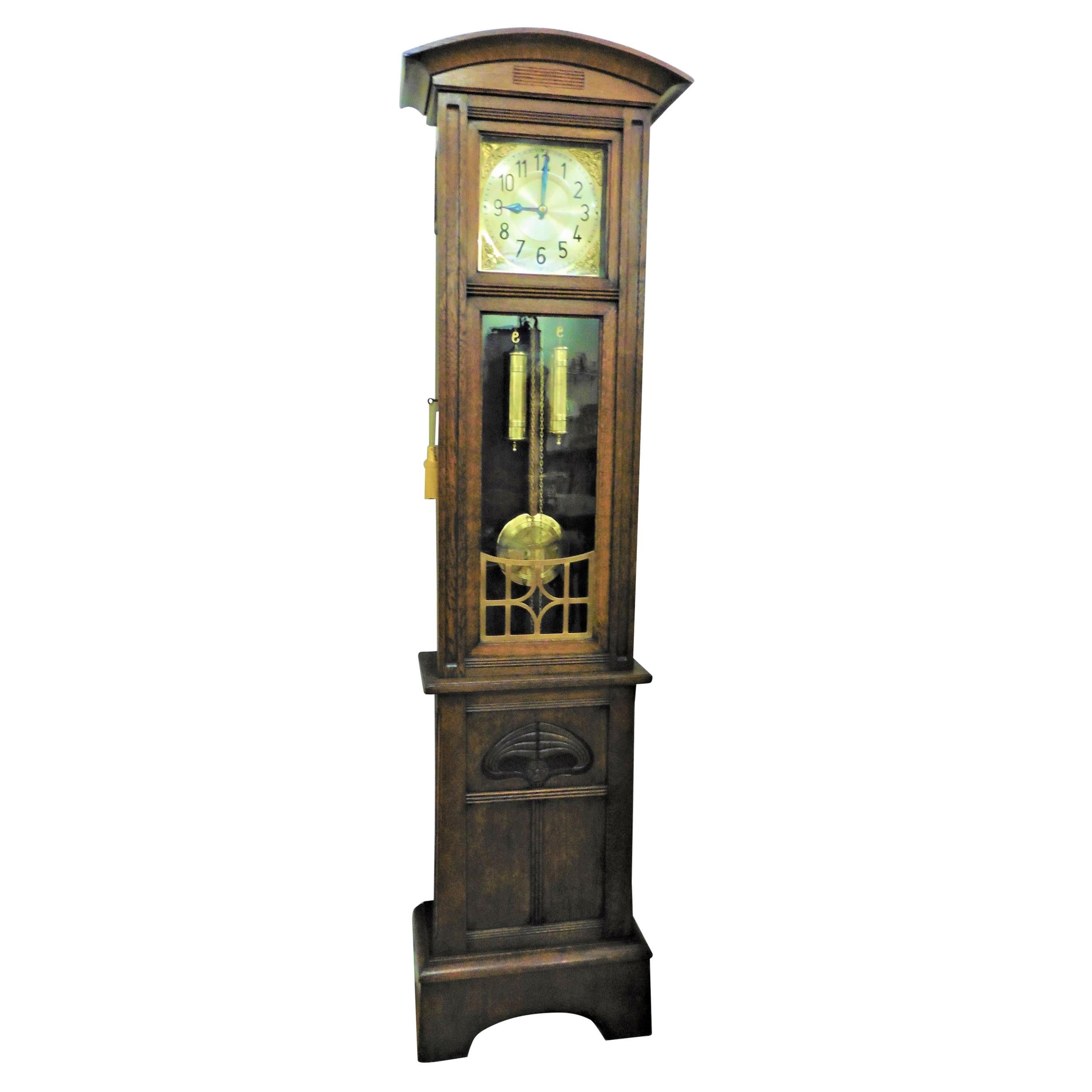 Arts and Crafts Oak Cased Longcase Clock For Sale