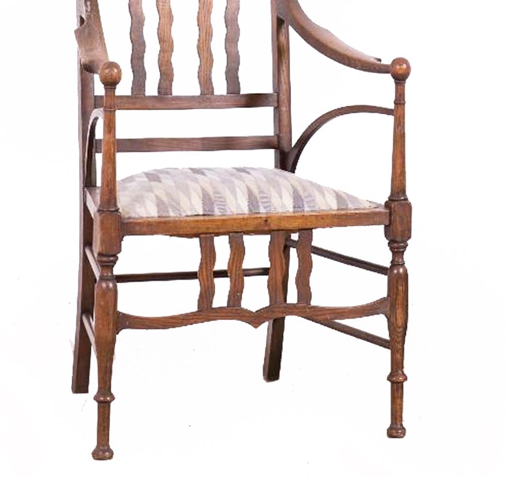 Armchair J. S. Henry Arts and Craft Oak with Period Fabric For Sale 7