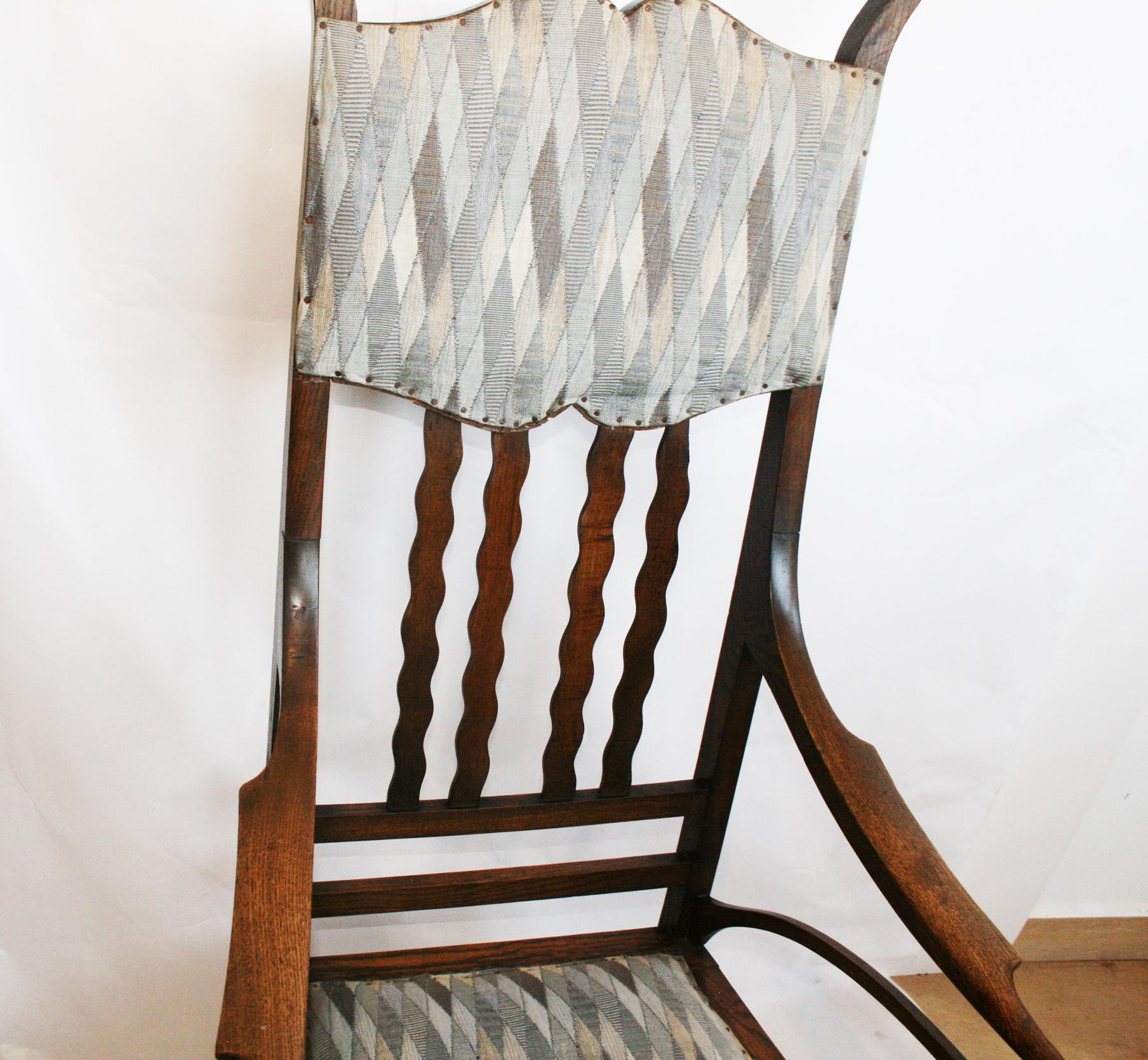 Armchair J. S. Henry Arts and Craft Oak with Period Fabric For Sale 8