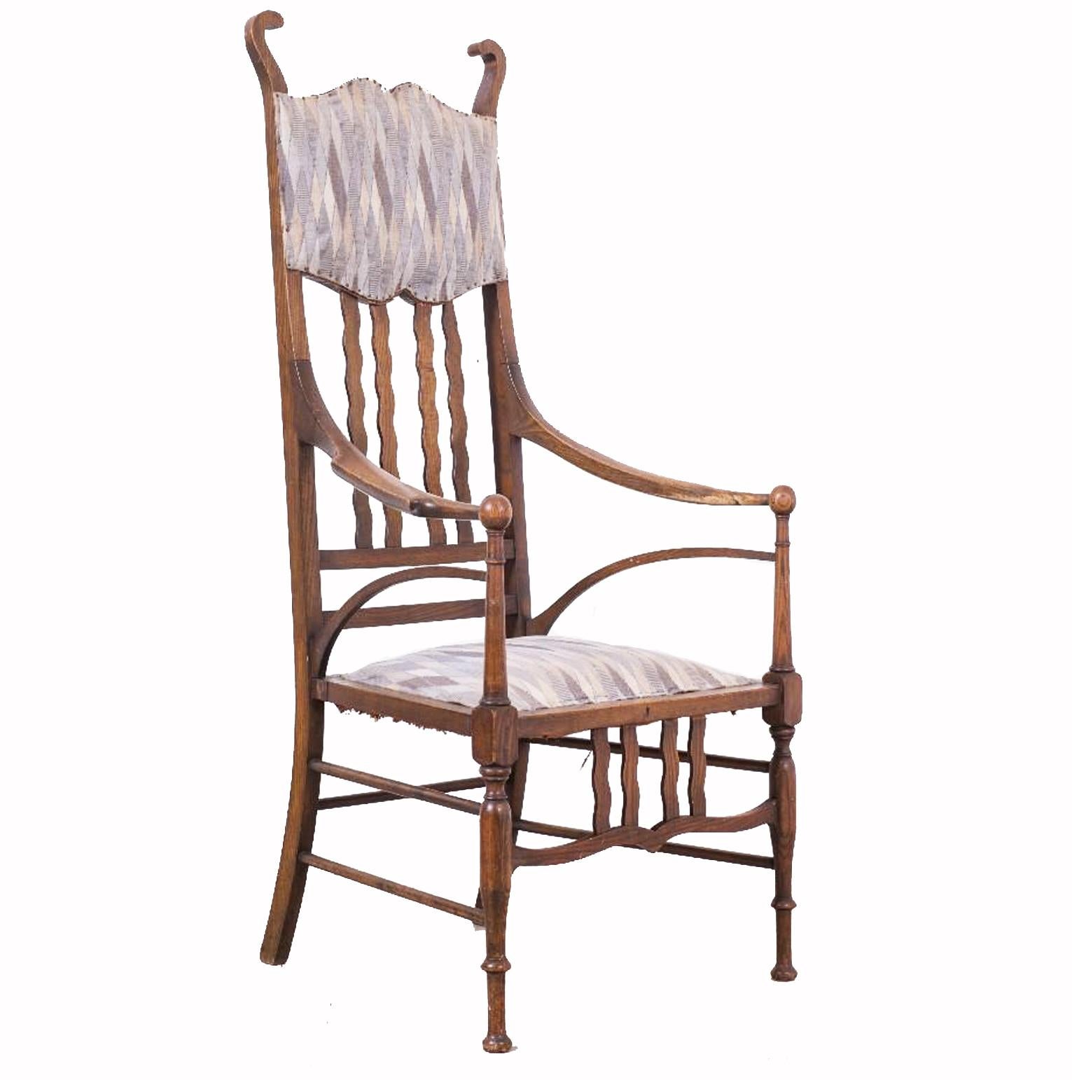 Late 19th Century Armchair J. S. Henry Arts and Craft Oak with Period Fabric For Sale