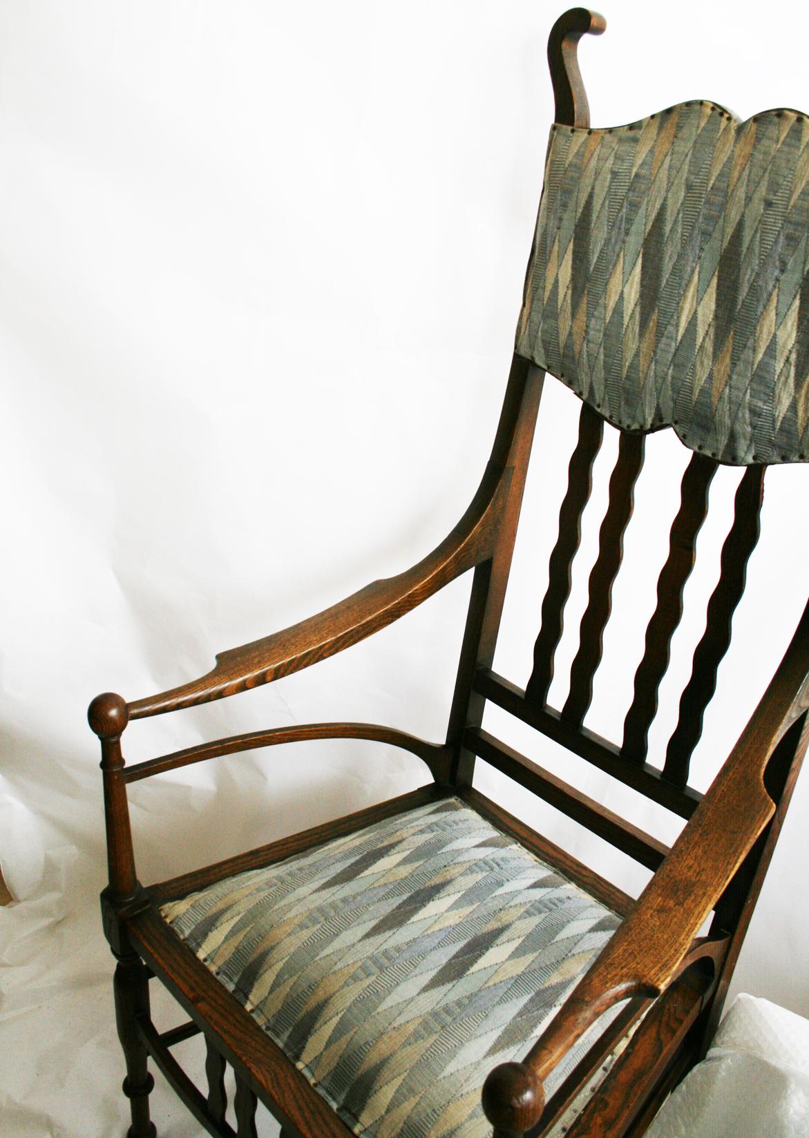 Armchair J. S. Henry Arts and Craft Oak with Period Fabric For Sale 1