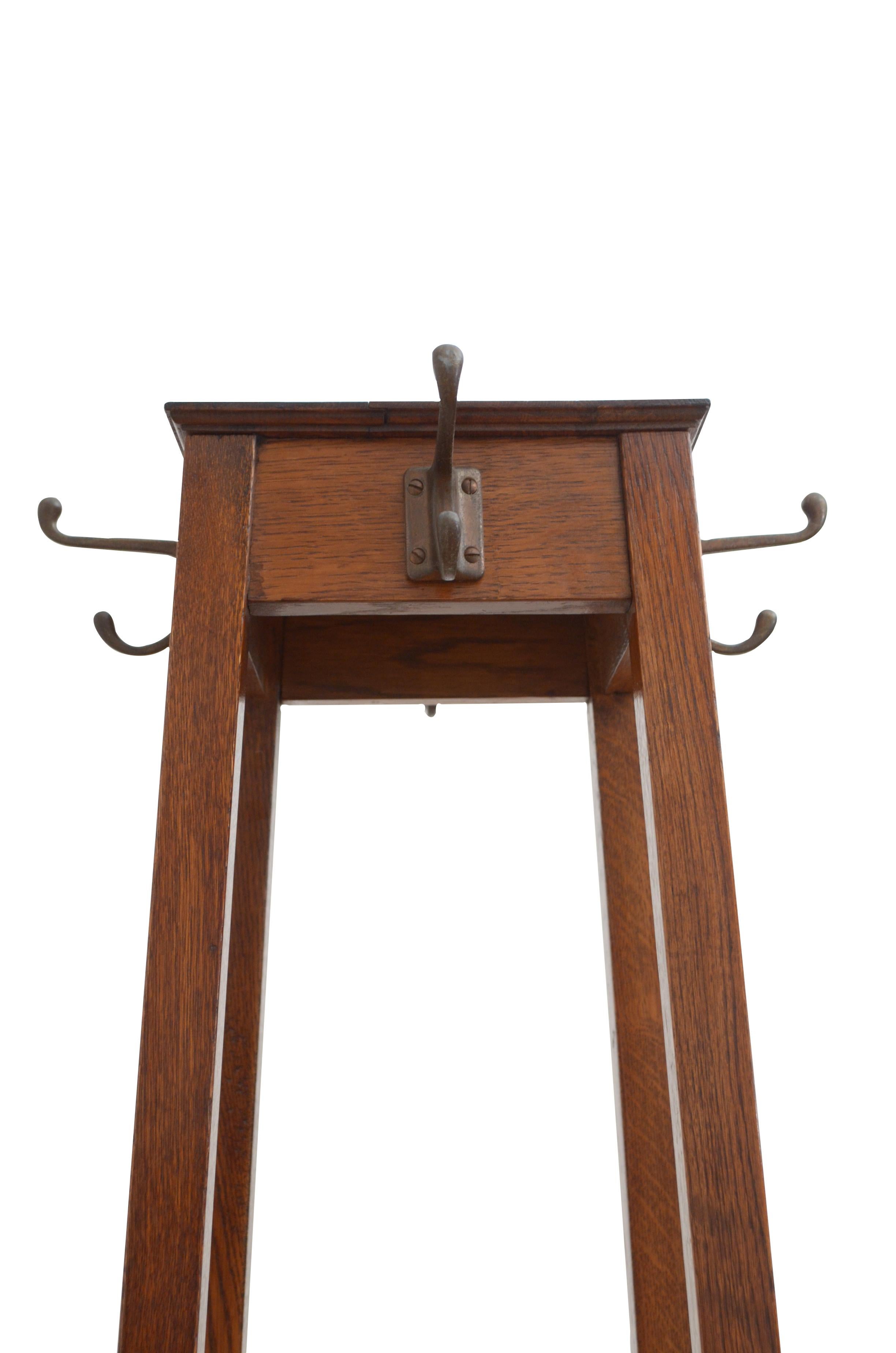 20th Century Arts & Crafts Oak Coat Stand Hall Stand