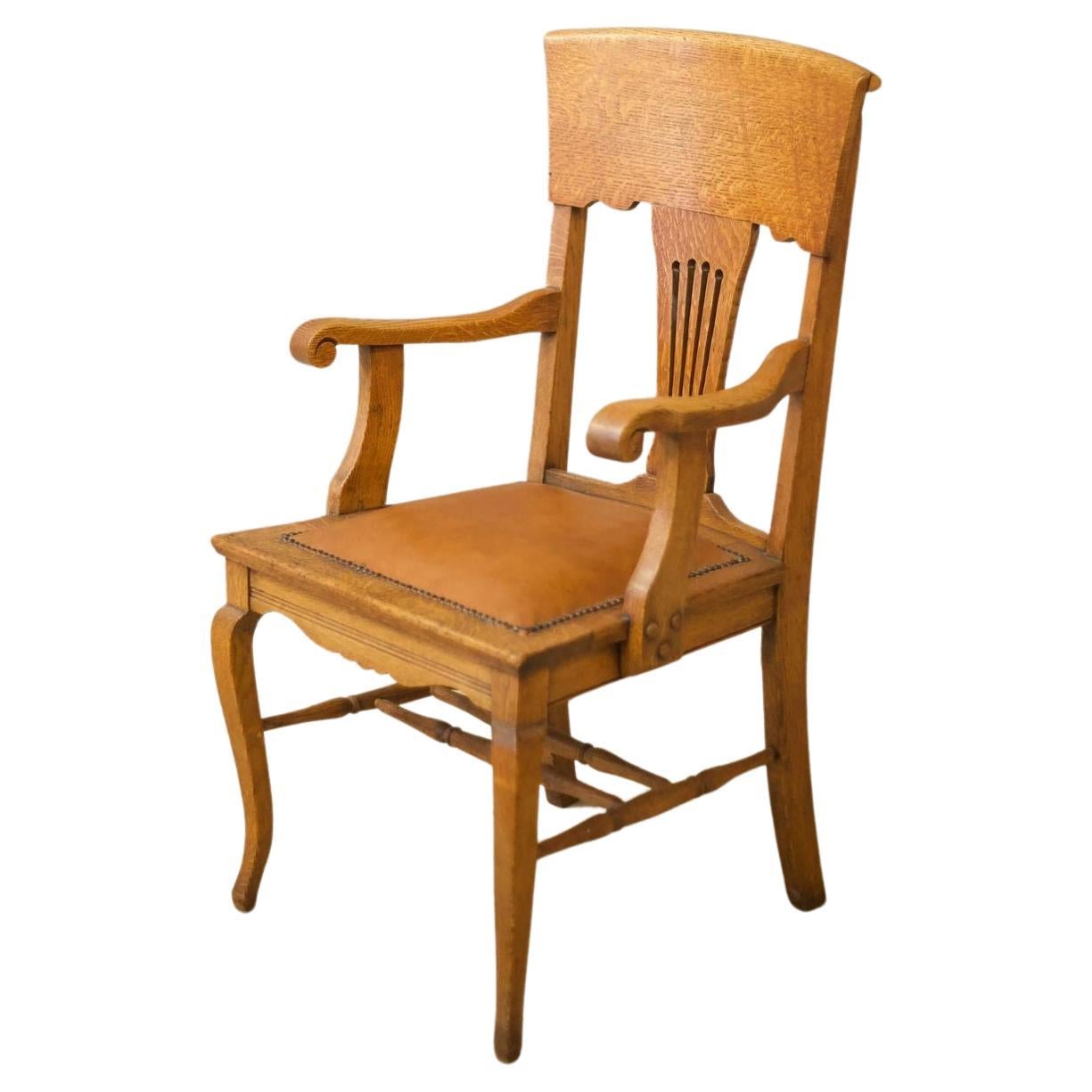 Oak Arts and Crafts Art Nouveau Desk or Piano Chair, 1900s For Sale at